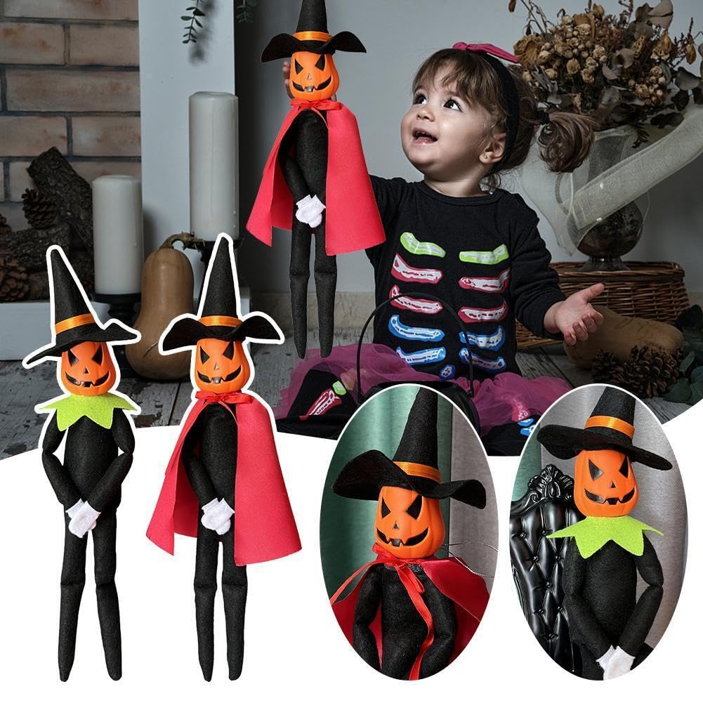 Feetcant 14Inch Halloween Pumpkin Elf Plush, Handmade with Hat and Cape