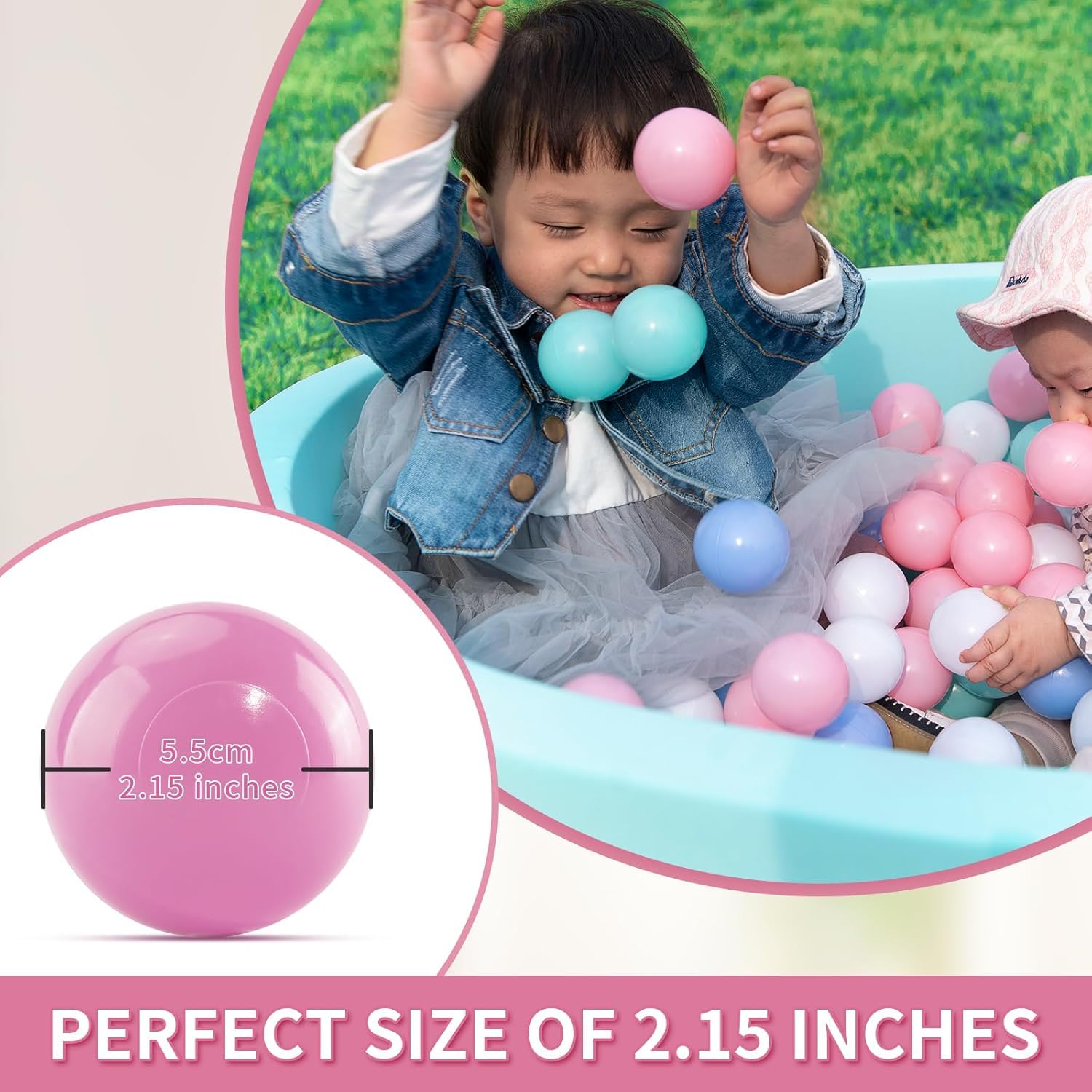 Thenese Ball Pit Balls for Toddlers 1-3, 100pcs Crush Proof Plastic Balls for Girls Ball Pit, BPA Free Non-Toxic Play Balls for Baby Pool, Playhouse