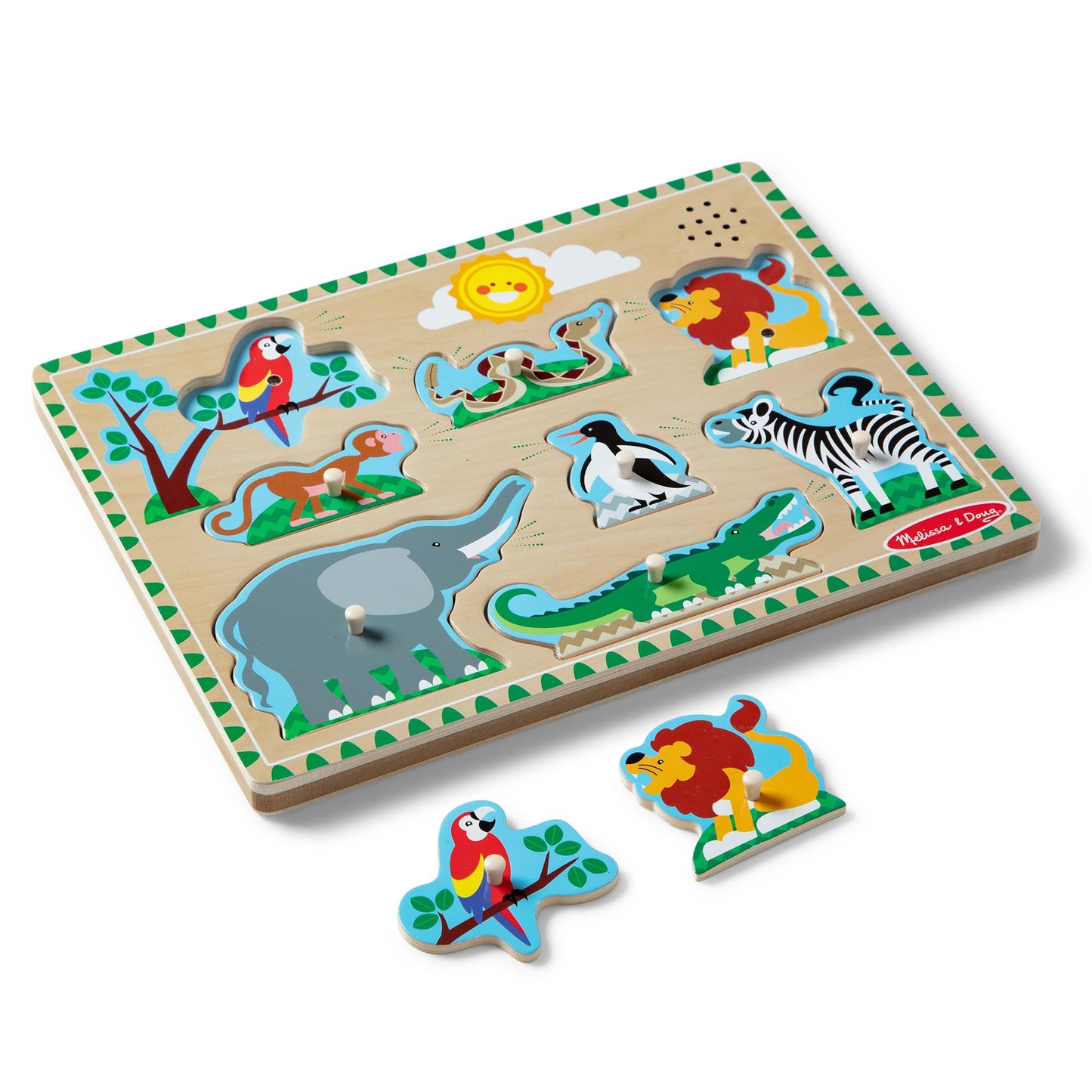 Melissa & Doug Zoo Animals Sound Puzzle - 8-Piece Wooden Peg Puzzle with Light-Activated Sounds, Music Learning Toy for Toddlers and Preschoolers Ages