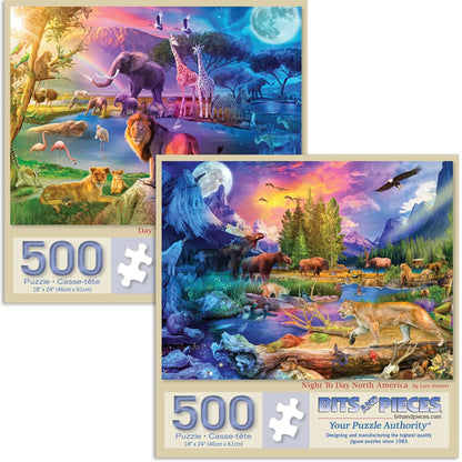 Bits and Pieces Jigsaw Puzzles for Adults - 2 Colorful Puzzles - Value Set of 2 - Animal Puzzles for Adults Colorful Puzzles Bundle Featuring Wildlife