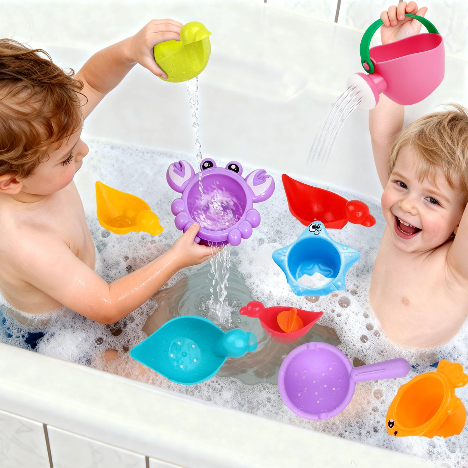 10 Pcs Bath Toys for Kids Ages 1-3, Bathtub & Pool Water Toys for Toddlers 1-3 & Babies 12-18 Months, Water Table Accessories with Floating Ducks