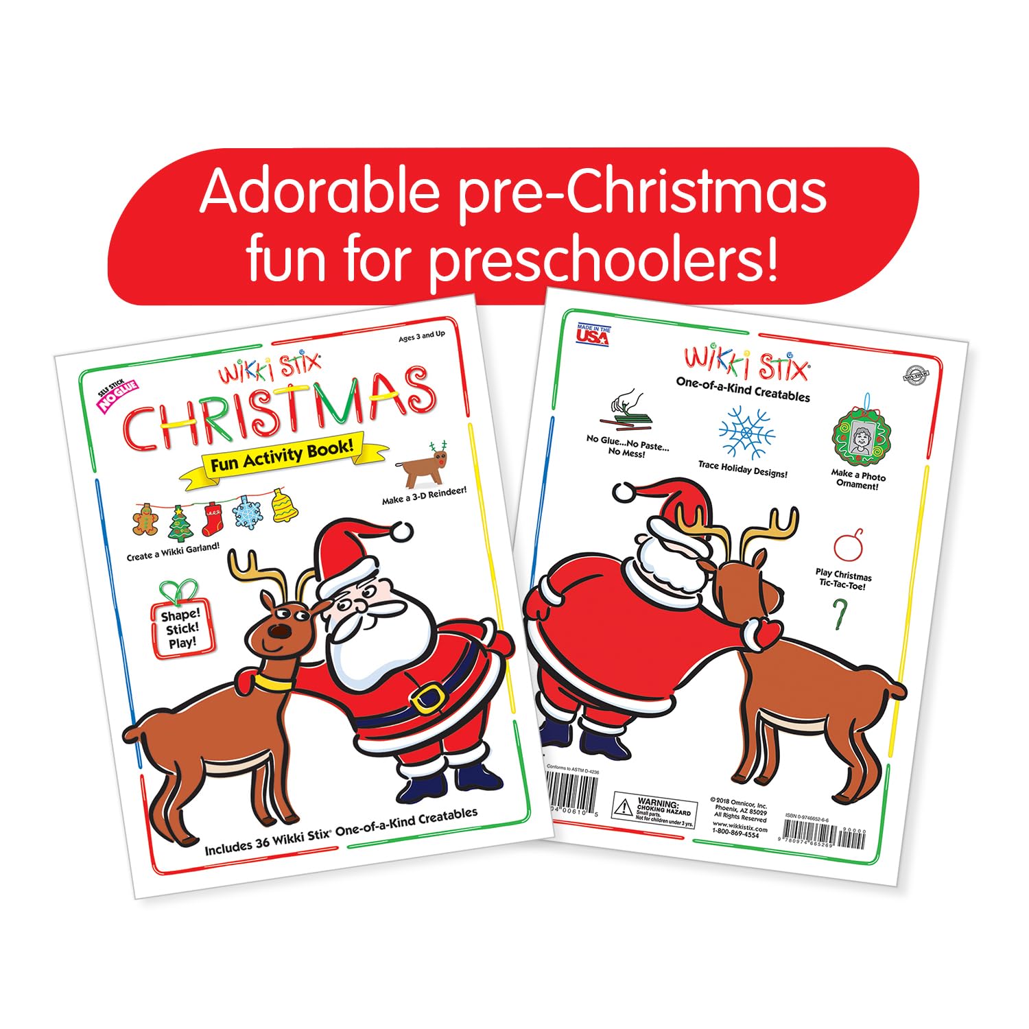 Wikki Stix Christmas Activity Book - 25 Holiday Activities with 36 Fun Arts & Crafts for Kids, Preschool & Classroom | Reusable, Mess-Free, Made in