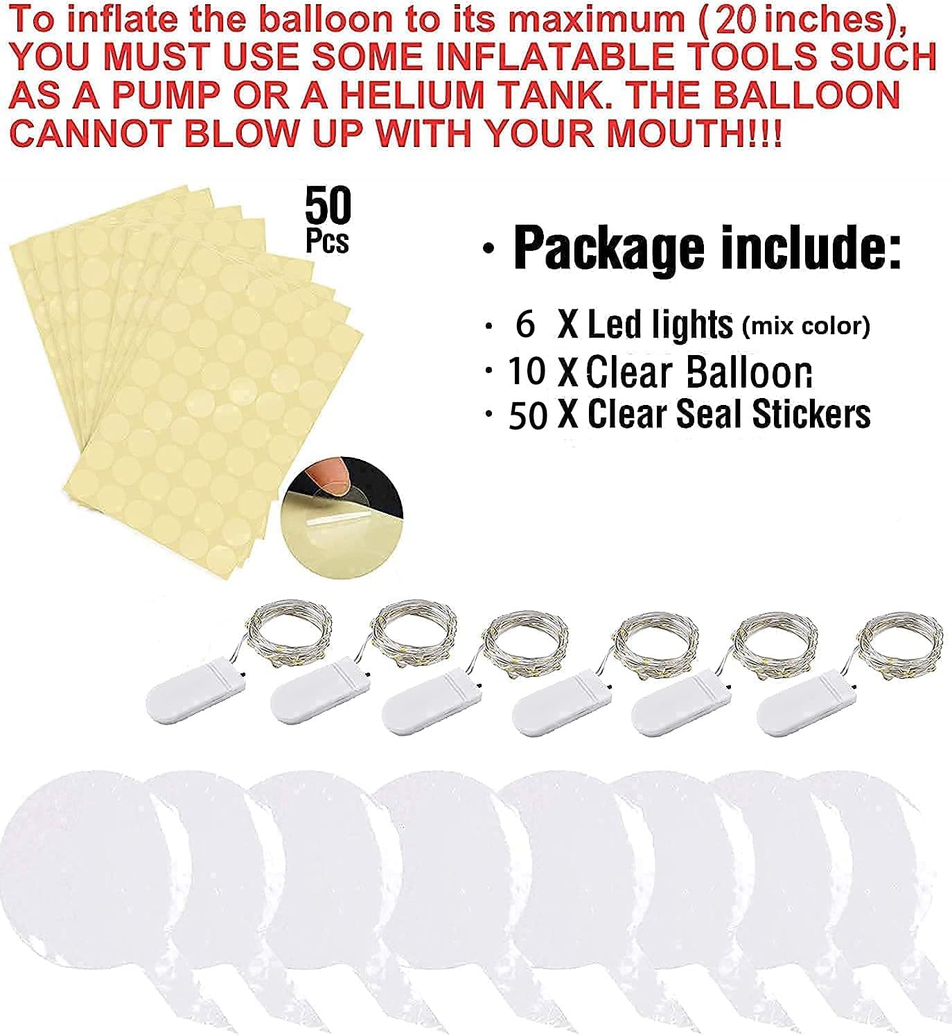 Warm White Led Balloons 6set Light up Balloons Clear Bobo Balloons with String Lights for Party, Birthday, Anniversary, Wedding (Warm White)