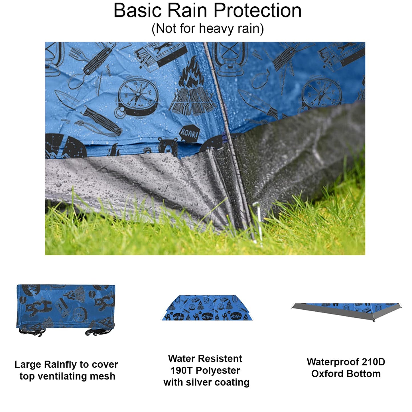 KidzAdventure 2 in 1 Kids Tent for Camping/Kids Play Tent| Backpacking Tent for Kids |Easy Set UP |Blue Adventure Theme Camping Tent