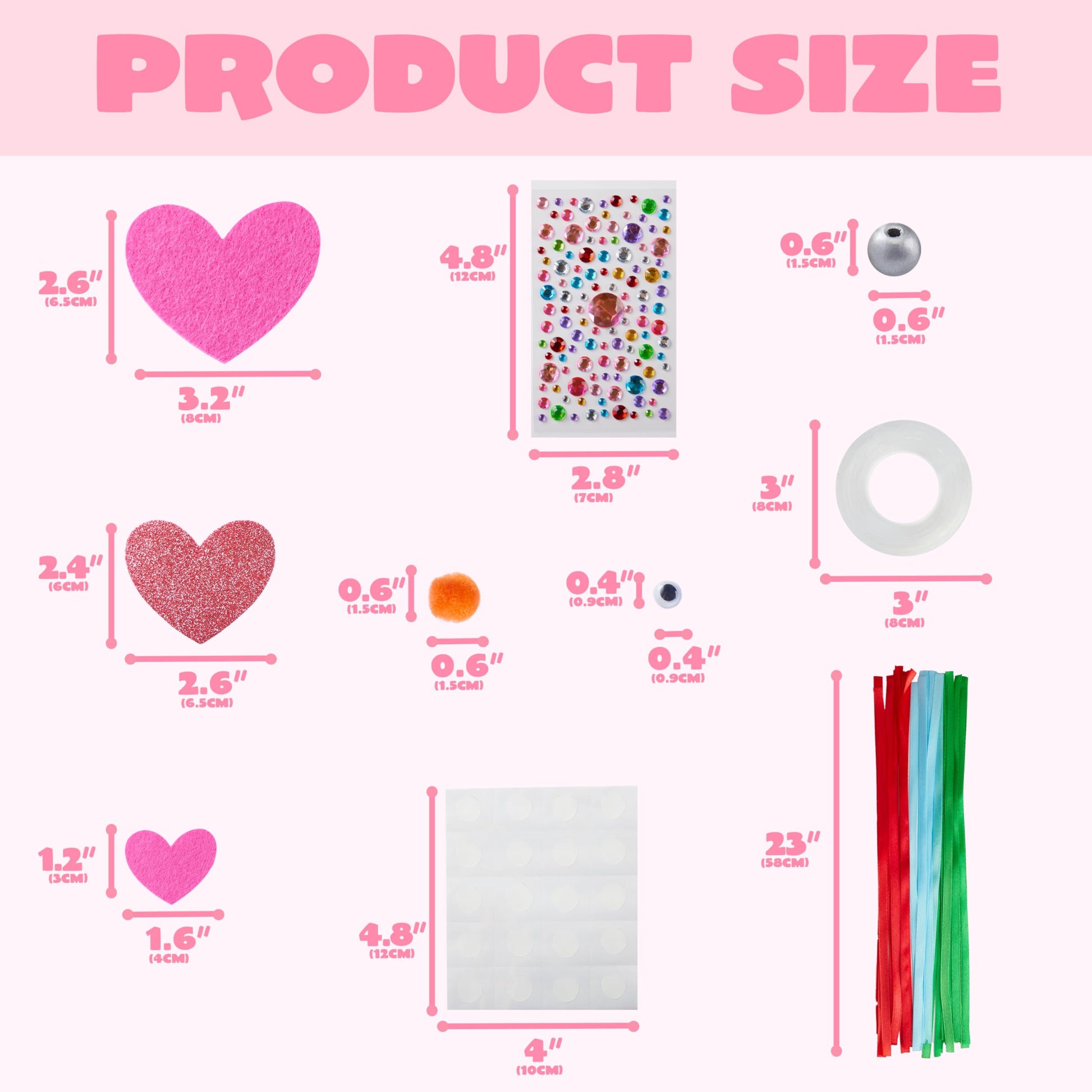 JOYIN Valentines Day 264 Pcs DIY Heart Felt Craft Set, Felt & Glitter Hearts & Wooden Beads & Plastic Eyes & Colorful Paper Ropes for Valentine's Day
