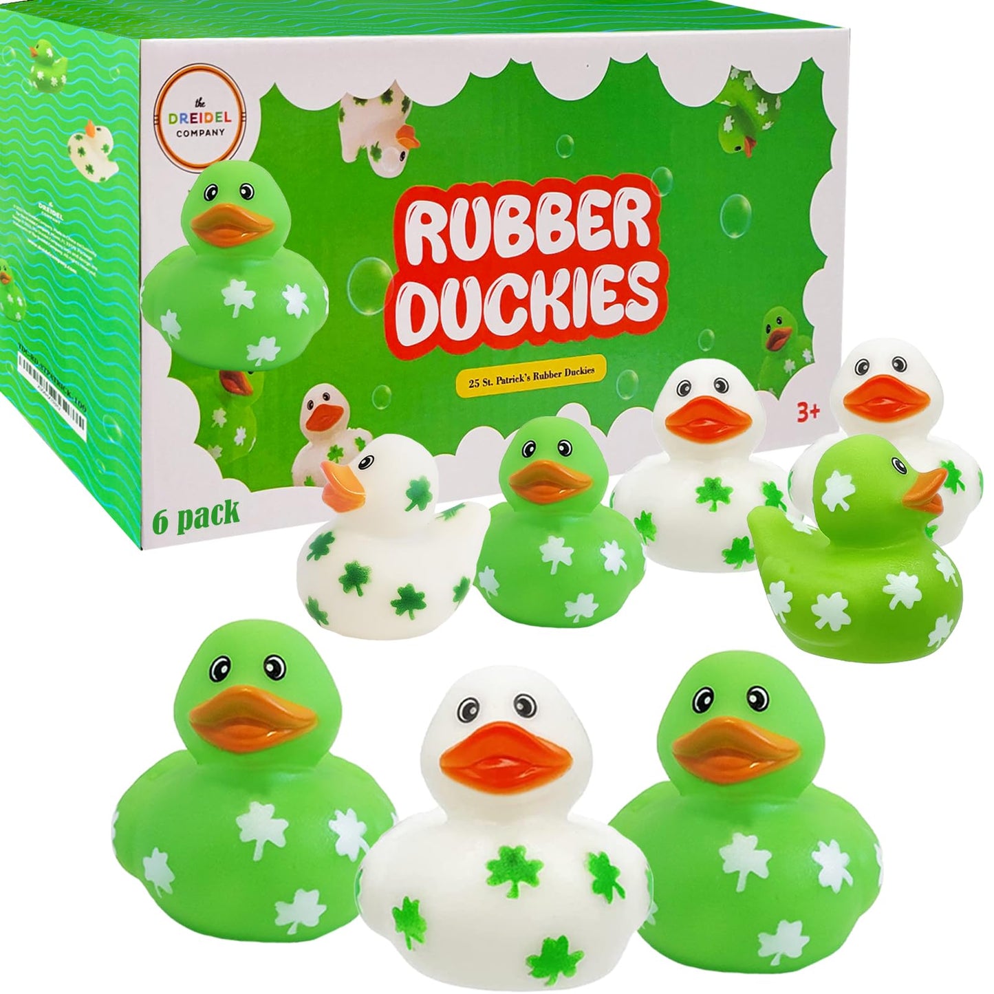 6-Count St. Patrick's Rubber Duck Toy Duckies Shamrock designfor Kids, Bath Birthday Gifts Baby Showers Summer Beach and Pool Activity, 2" (6-Pack)