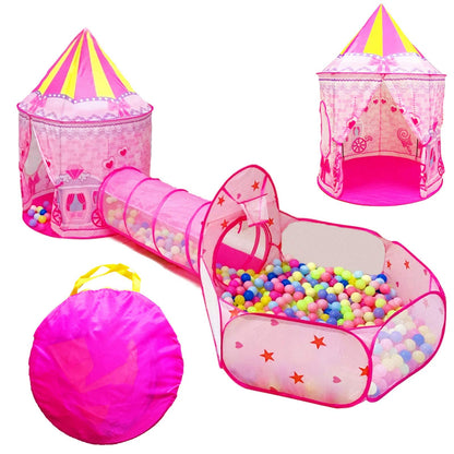 LOJETON 3pc Princess Fairy Tale Kids Play Tent, Oval Crawl Tunnel, Ball Pit for Toddlers, Indoor Outdoor Playhouse Castle Toys, Baby Boys Girls for 3