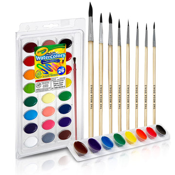 Watercolor Paint Set - Includes 24 Watercolor Paint, 8 Paintbrushes for Kids - Ultimate Washable Paints Watercolors Supplies Set - Water Color