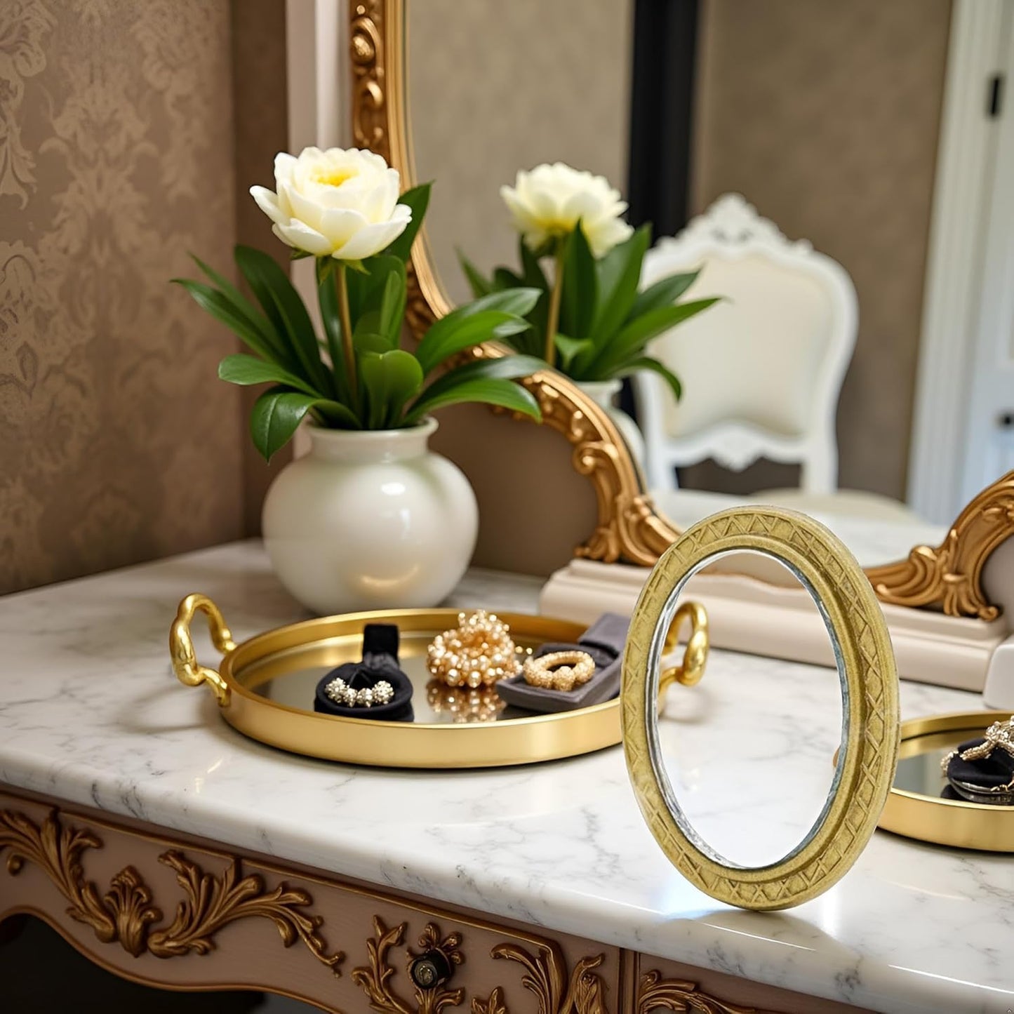 Miniature Dollhouse Mirror European Frame Mirror Dollhouse Victorian Baroque Wall Decor Miniature Bedroom Mini Furniture Accessory for 1/12 Dollhouse