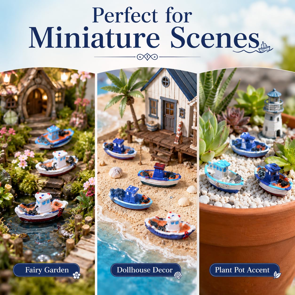 Halloluck 4 Pcs Miniature Dollhouse Boat Sea Fishing Boats Mediterranean Decor Ocean Beach Fairy Garden Micro Landscape Dollhouse Ornament