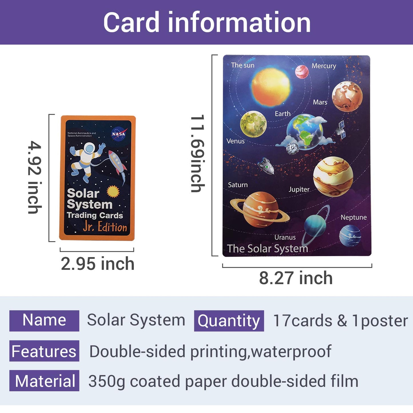 Richardy 17Pcs Flash Cards and 1Pcs Poster Space Solar System Star Kids Flash Cards&Poster Children Games Early Learning Toys Baby Card