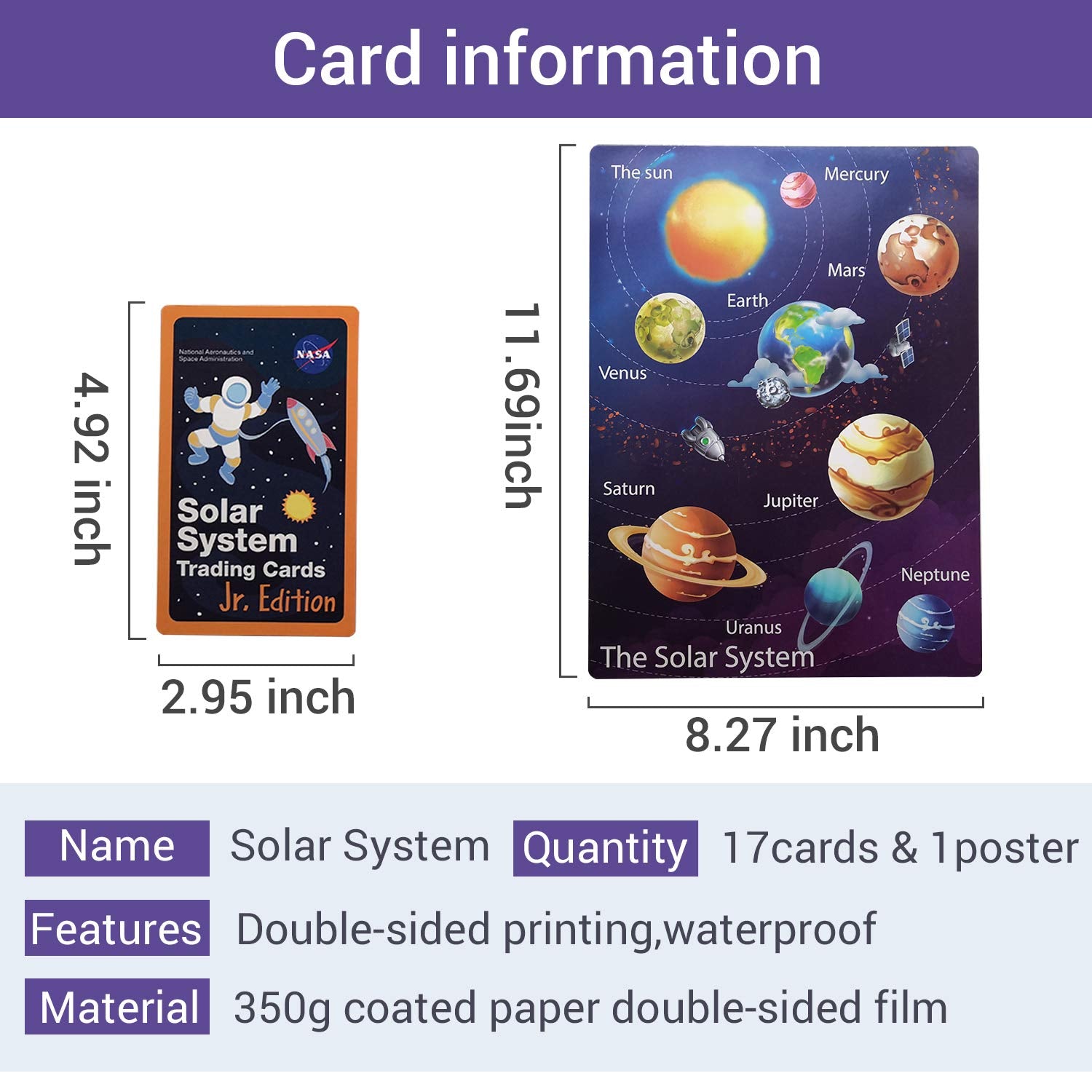 Richardy 17Pcs Flash Cards and 1Pcs Poster Space Solar System Star Kids Flash Cards&Poster Children Games Early Learning Toys Baby Card