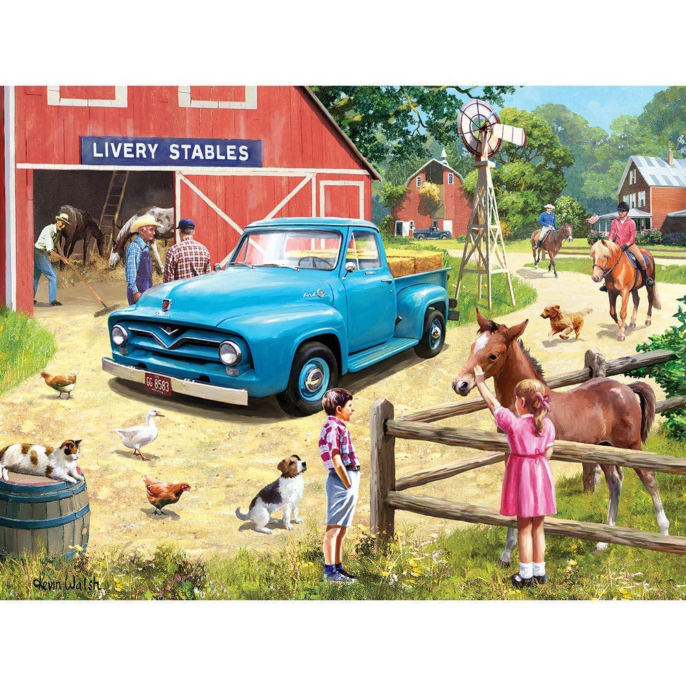 Bits and Pieces - 500 Piece Jigsaw Puzzle for Adults 18" x 24" - A Stop at the Stables - 500 pc Spring Farm Horse Ranch Animal Stables Jigsaw by