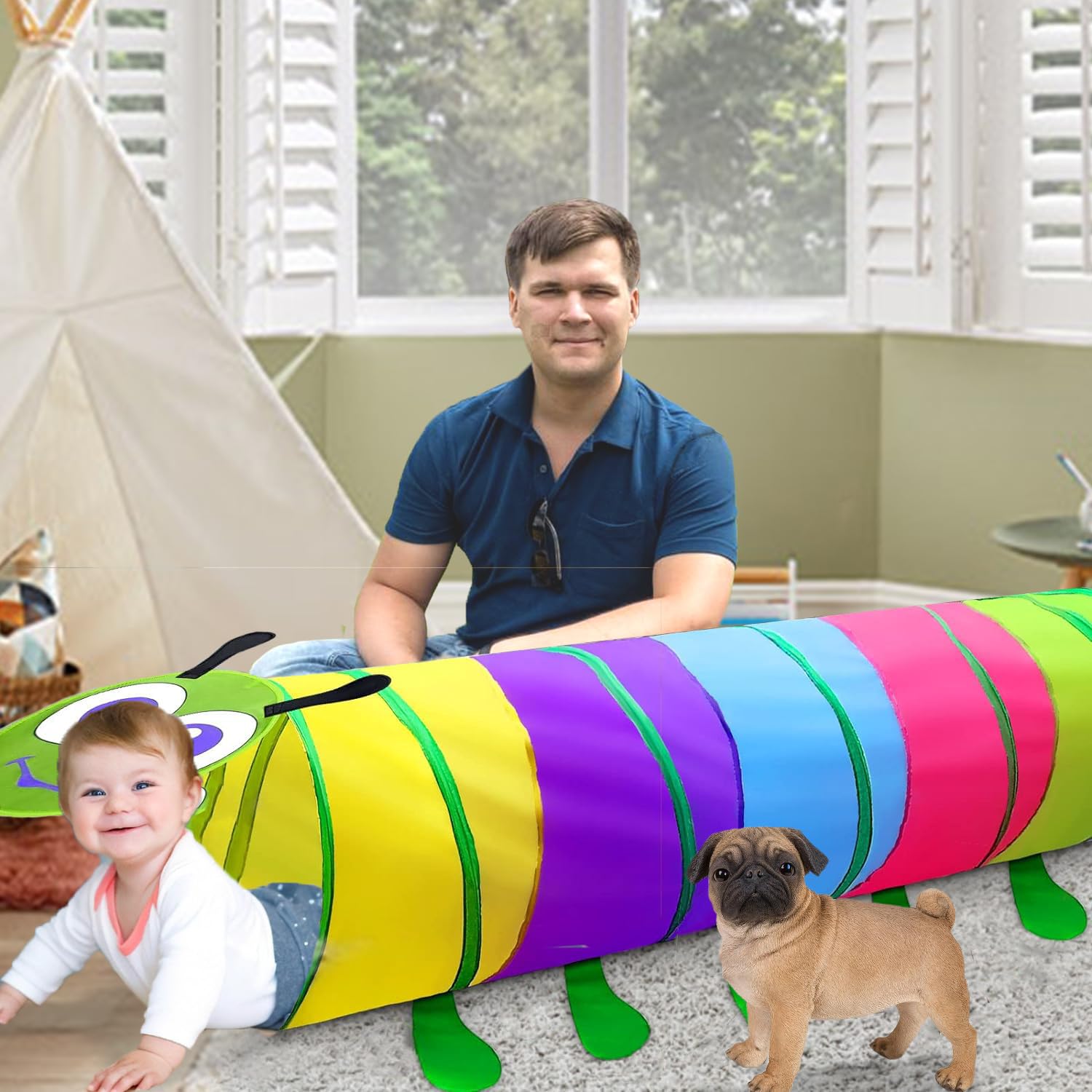 WER Kids Play Tunnel Tent Caterpillar Children Pop-up Tunnel Play House for Girls Boys Outdoor and Indoor Crawl Toy Tube with Carrying Bag