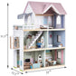 Giant bean Large Pink Wooden Dollhouse with Furniture for Girls with Doorbell, Light,Elevator, 6 Rooms 2.6ft High,17Pcs Furniture & 3 Dolls, Kids