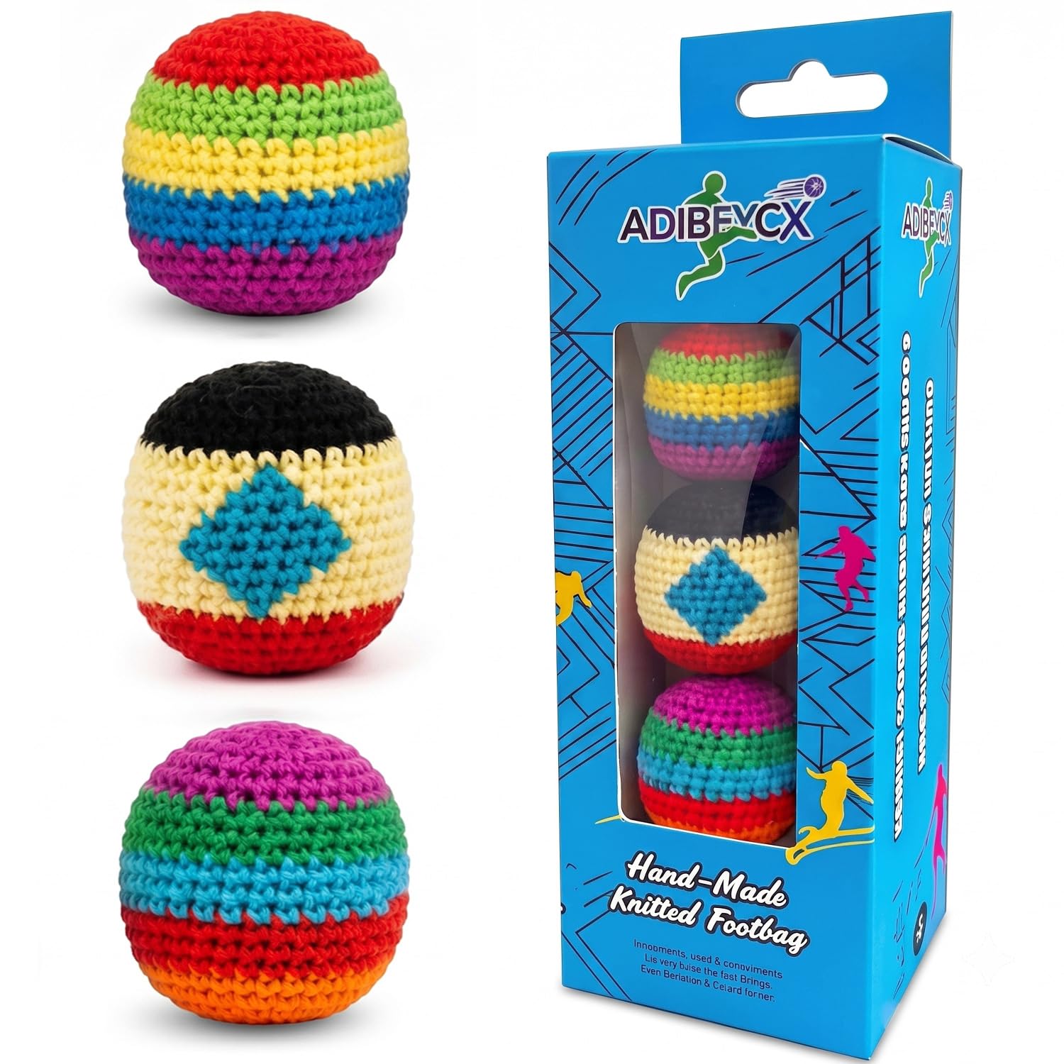 3 Pack Crochet Hack Footbag Set, Hand-Made Knitted Footbags Sac, Durable Knit Kick Bags, Soft Woven Juggling Balls for Coordination Training, Outdoor