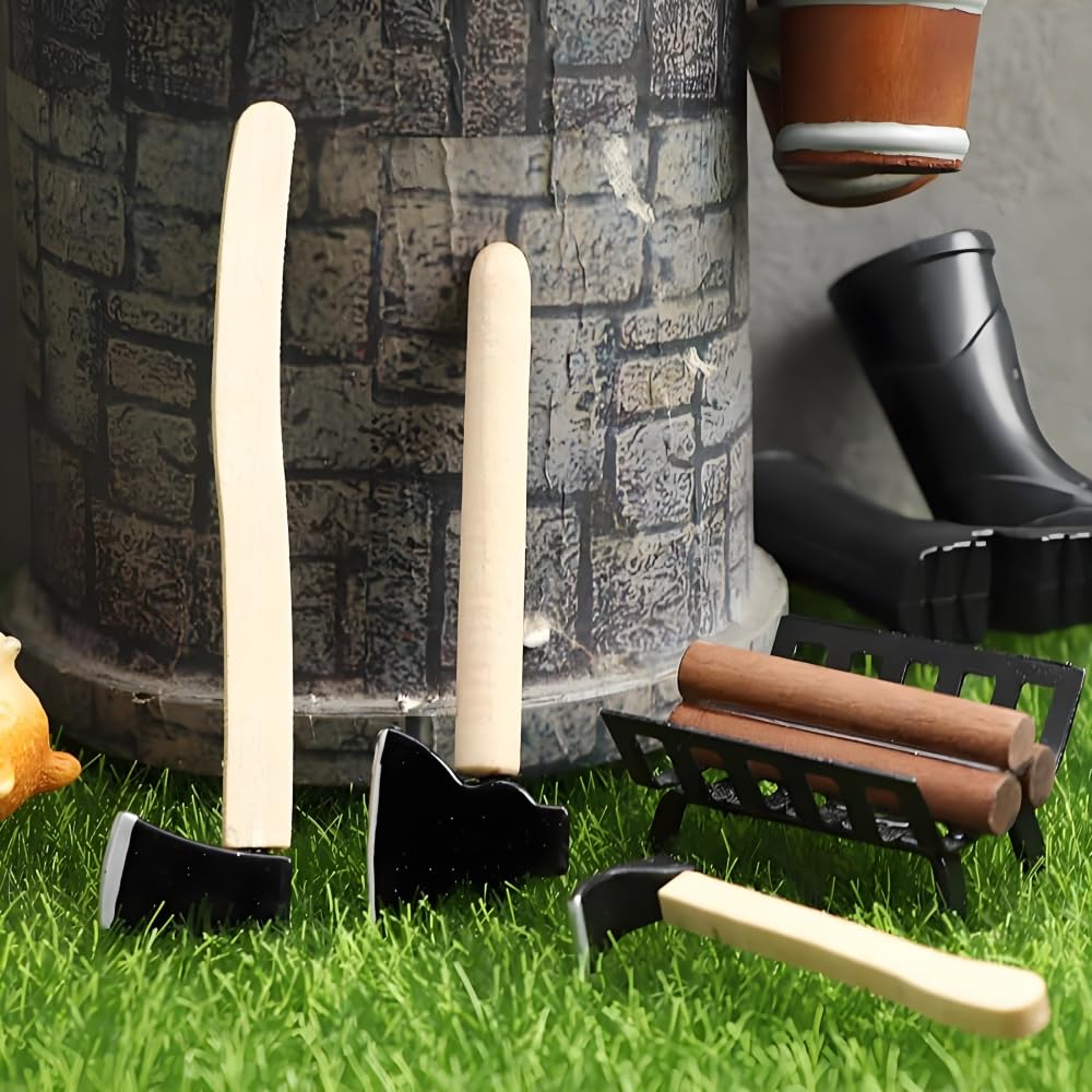 Miniature Axe, Miniature Wooden Handle Metal Hatchet, Chopper, Outdoor Dollhouse Accessories, Dollhouse Farm Tools