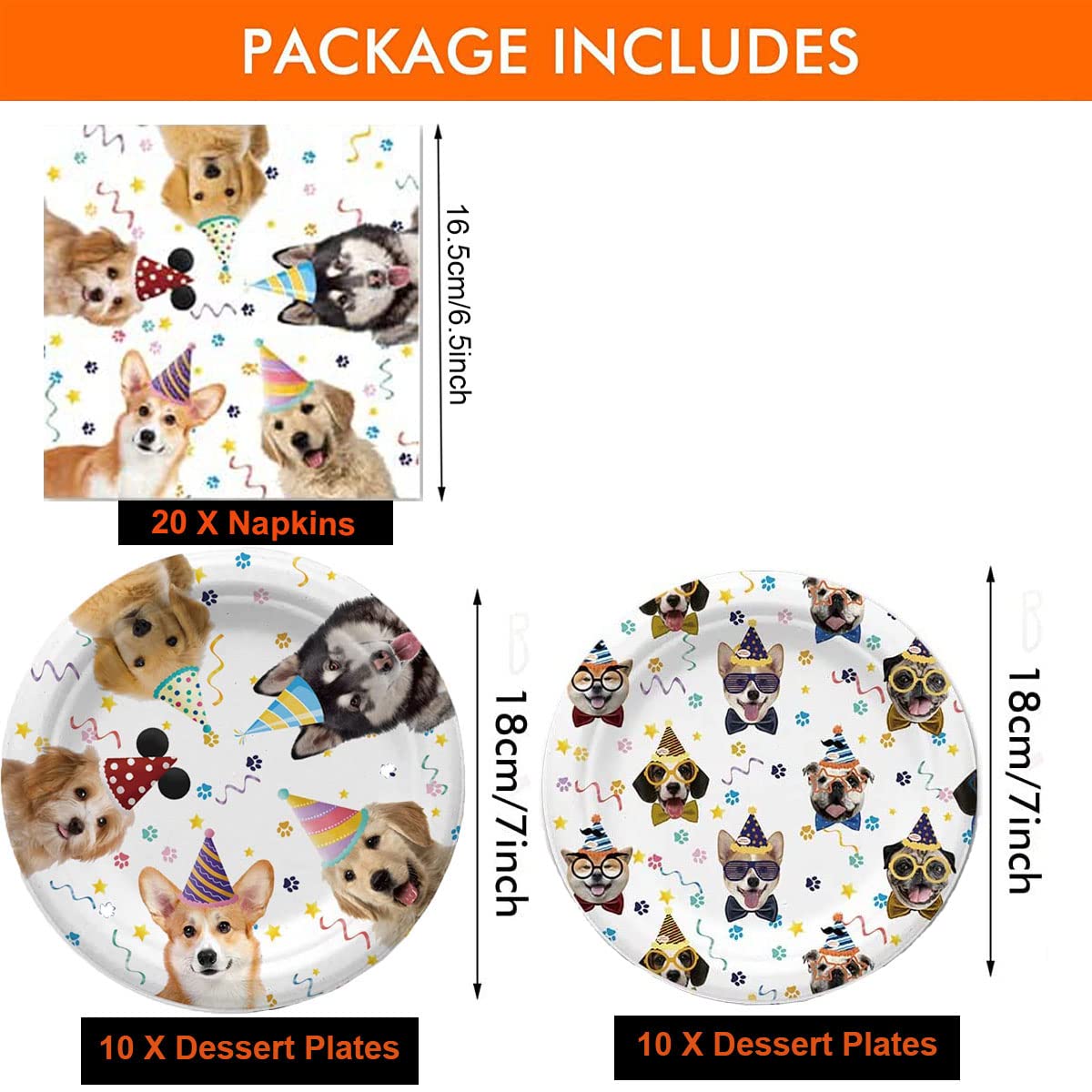 40PCS Dog Birthday Party Supplies Puppy Party Decorations Dog Party Plates and Napkins Disposable Party Tableware Set for Doggy Kids Dog Party