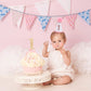 LINLULU First Birthday Hat with Pink Pom Topper - Glitter White Hat, 1st Birthday Cake Smash Photo Prop, Pink Girl Decoration