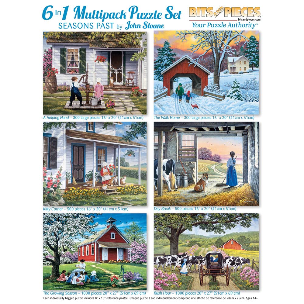 Bits and Pieces - 6-in-1 Multi-Pack 300, 500, and 1000 Piece Jigsaw Puzzles for Adults - Seasons Jigsaw Puzzle Set Bundle by Artist John Sloane