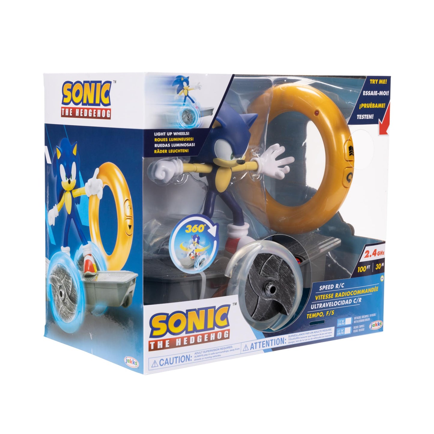 Sonic The Hedgehog Speed RC Skateboard Vehicle with Gold Ring Controller - Light Up Wheels & 360 Spins, Turbo Mode for Extra Boost, 2.4GHz, 100FT