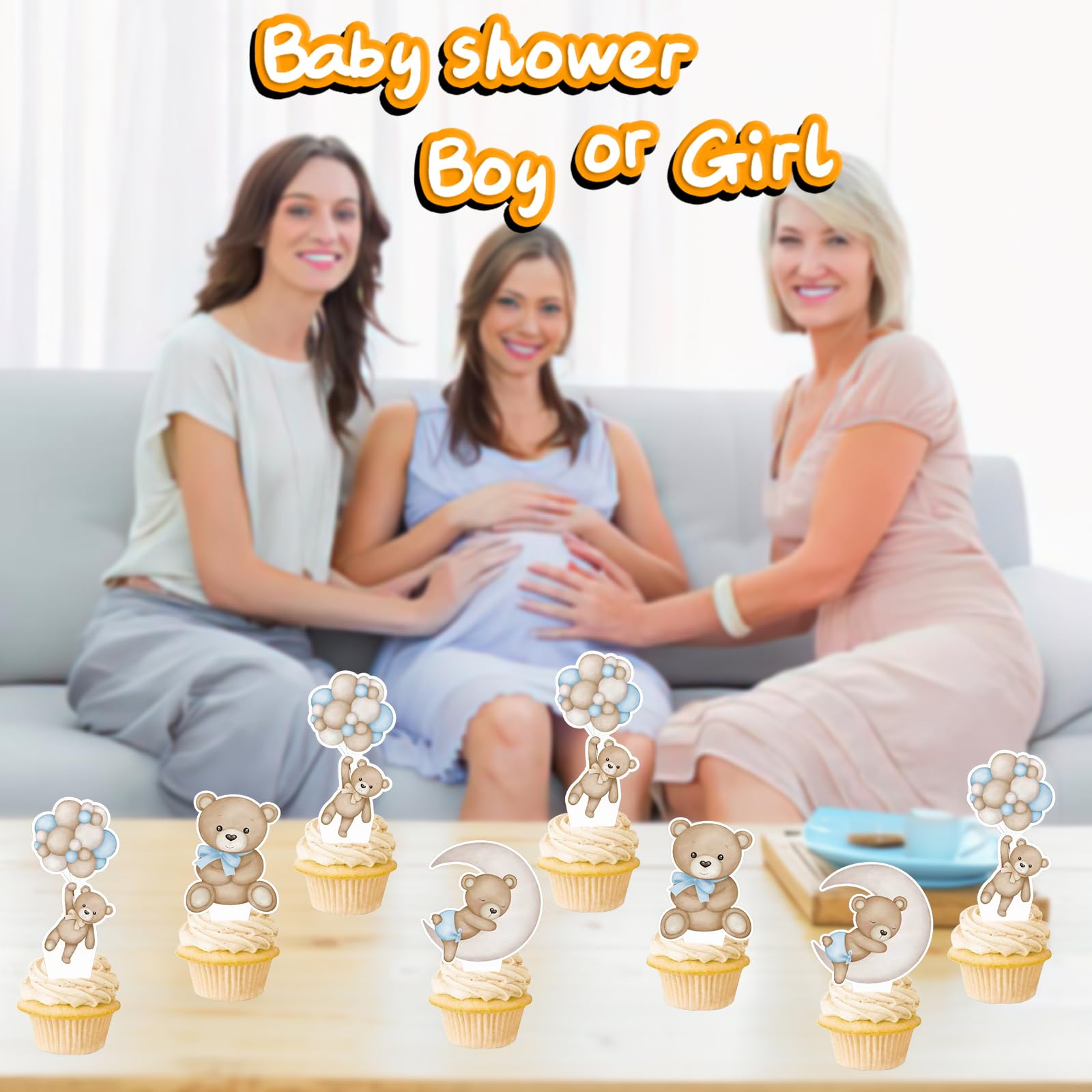 48Pcs Teddy Bear Cucpcake Toppers Baby Shower Baby Bear Cake Decorations Little Bear Cupcake Topper for Bear Theme Baby Shower Birthday Supplies