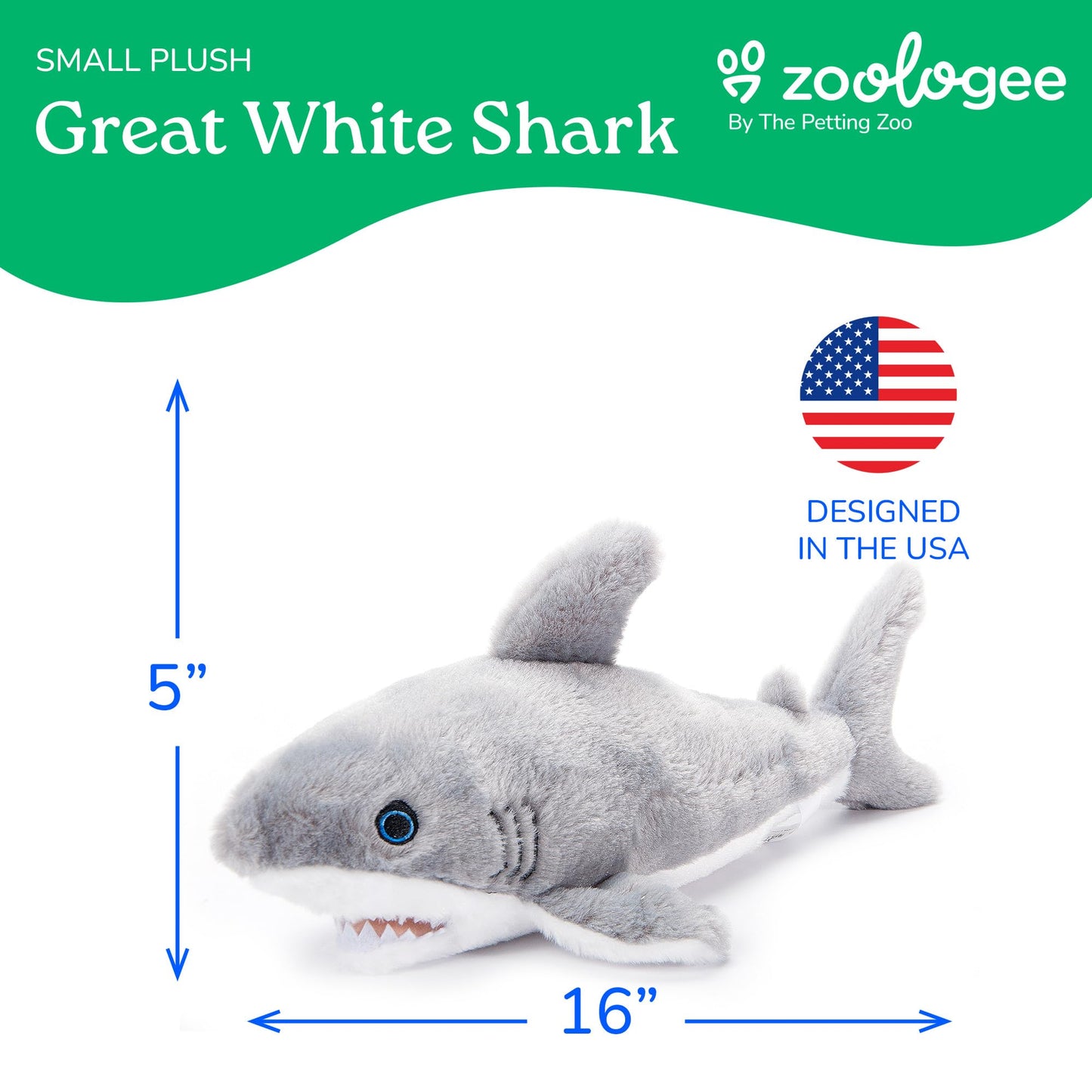 The Petting Zoo Great White Shark Stuffed Animal Plushie, Gifts for Kids, Earth Keeperz Sealife Animals, Zoologee Grey Great White Shark Plush Toy, 16