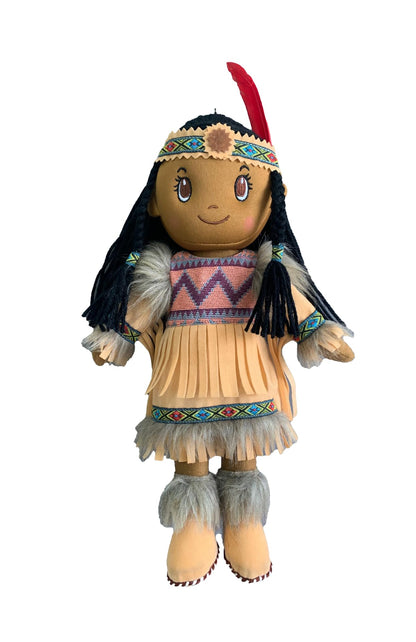 Kinnex Collections 14" Native American Indian Plush Rag Doll - DF14003 (Brown-Nizhoni)