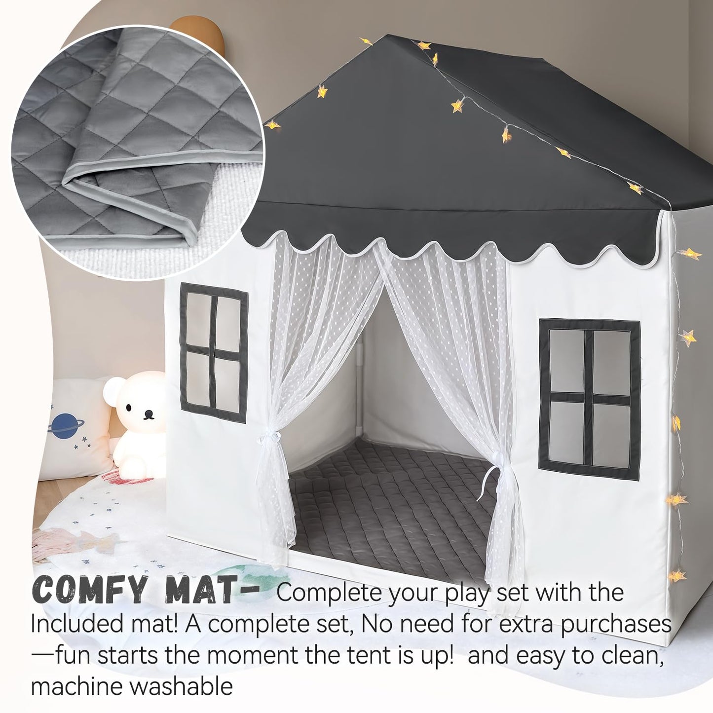 Kids Play Tent with Padded Mat, Kids Tent Playhouse Tent for Kids Ages 4-8
