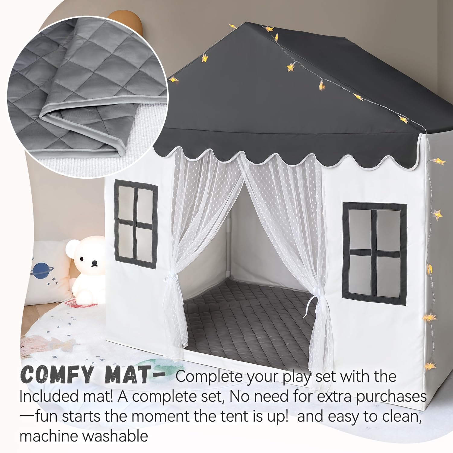Kids Play Tent with Padded Mat, Kids Tent Playhouse Tent for Kids Ages 4-8