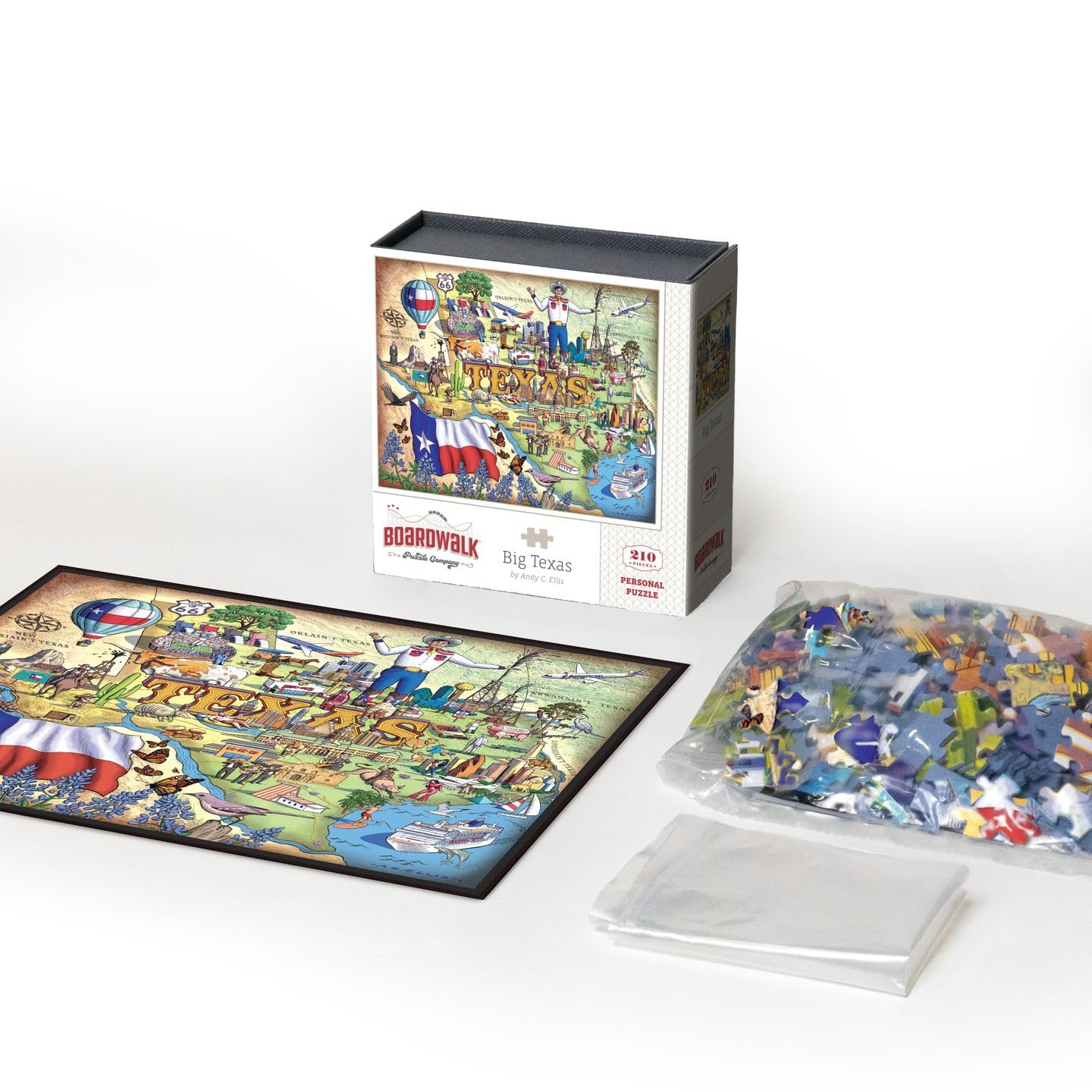 Boardwalk Big Texas 210 Piece Personal Puzzle, Jigsaw Puzzles with Premium Box, Texas Gifts for Adults, 6"x8"