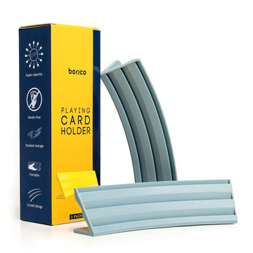 BORICO Card Holders for Playing Cards - 2 Pack Playing Card Holder for Kids and Adults,Stackable Storage Game Card Tray with a Travel Pouch(Gray)