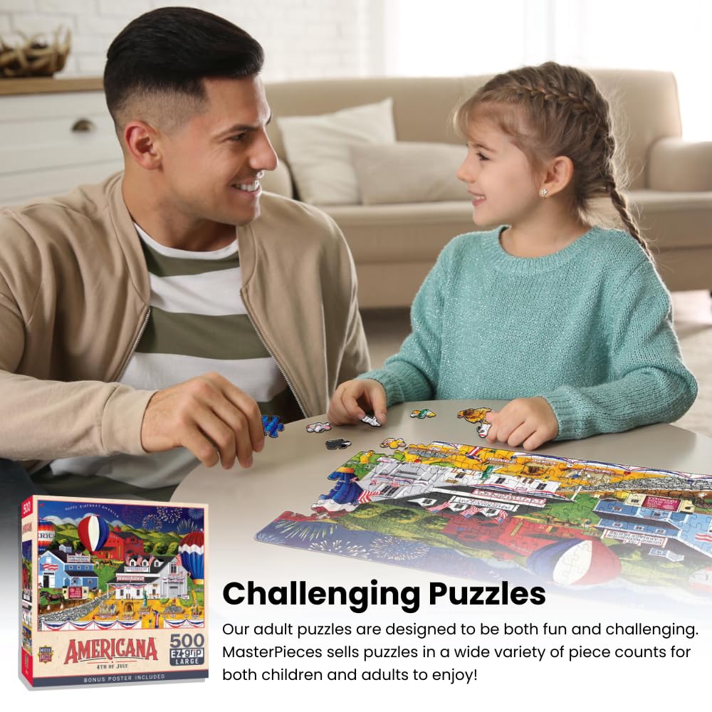 MasterPieces - 500 Piece Jigsaw Puzzle, Large EZ Grip Shapes, Labor Day, Fun for Adults, Seniors, Family, Kids, 19.25" x 26.75"