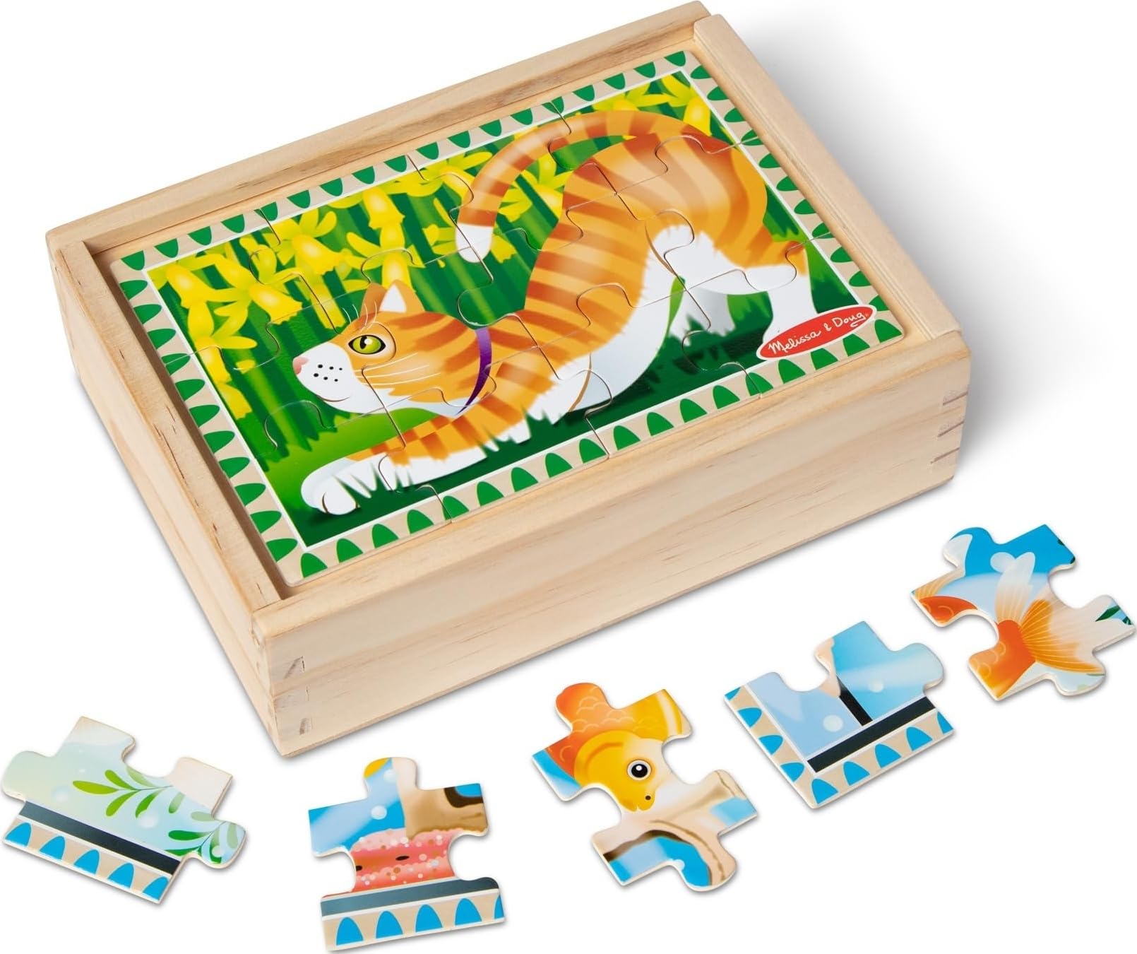 Melissa & Doug 4‑in‑1 Wooden Pets Jigsaw Puzzle Set, 48 Pieces with Storage Box, Toddler Puzzle Toy for Kids Ages 3+ - FSC Certified