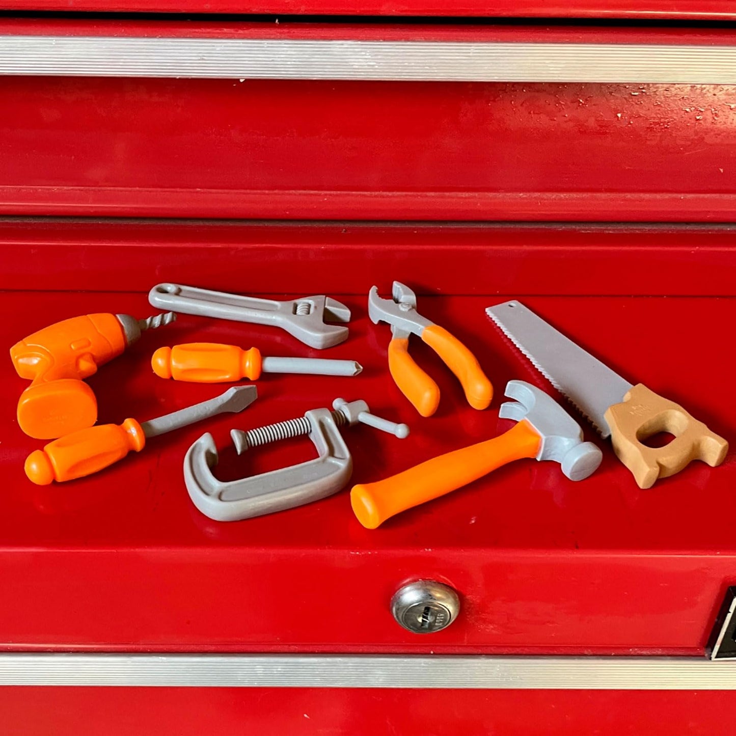 Safari Ltd. Handy Tools TOOB - 8 Mini Figurines Including Vice, Drill, Screwdrivers, Wrench, Pliers, Saw, and Hammer - Educational Toy Figure Set