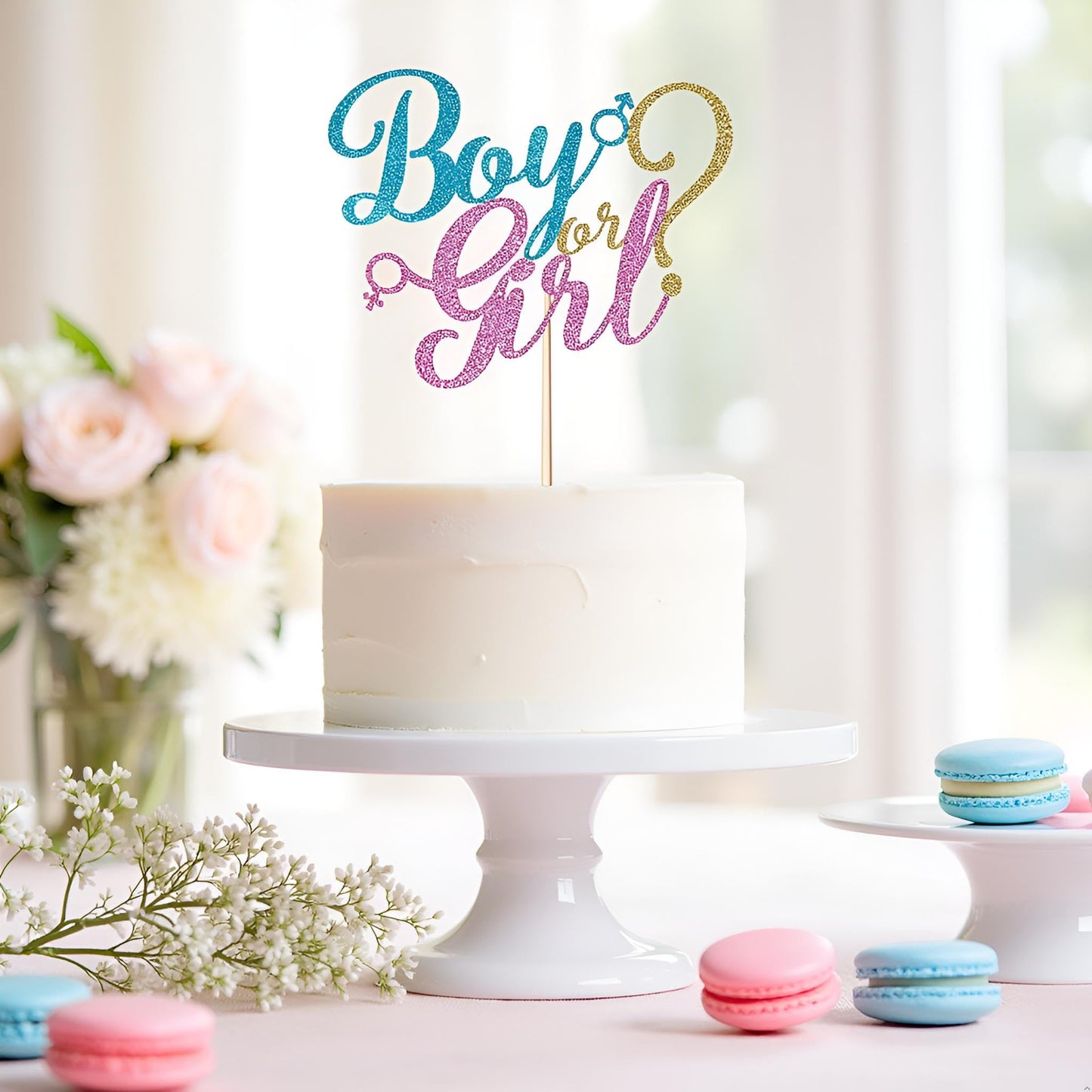 Sleyberoy Blue And Pink Gold Glitter Boy Or Girl Cake Topper