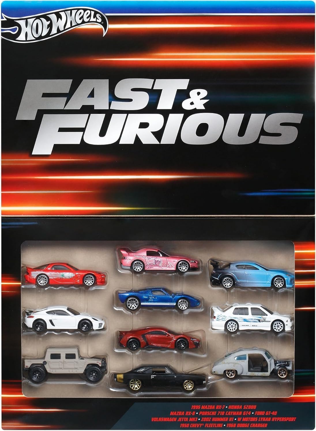 Hot Wheels HVX27 Fast and Furious 10 Car Pack Vehicle Toy Mini Car 3 Years Old and Multi