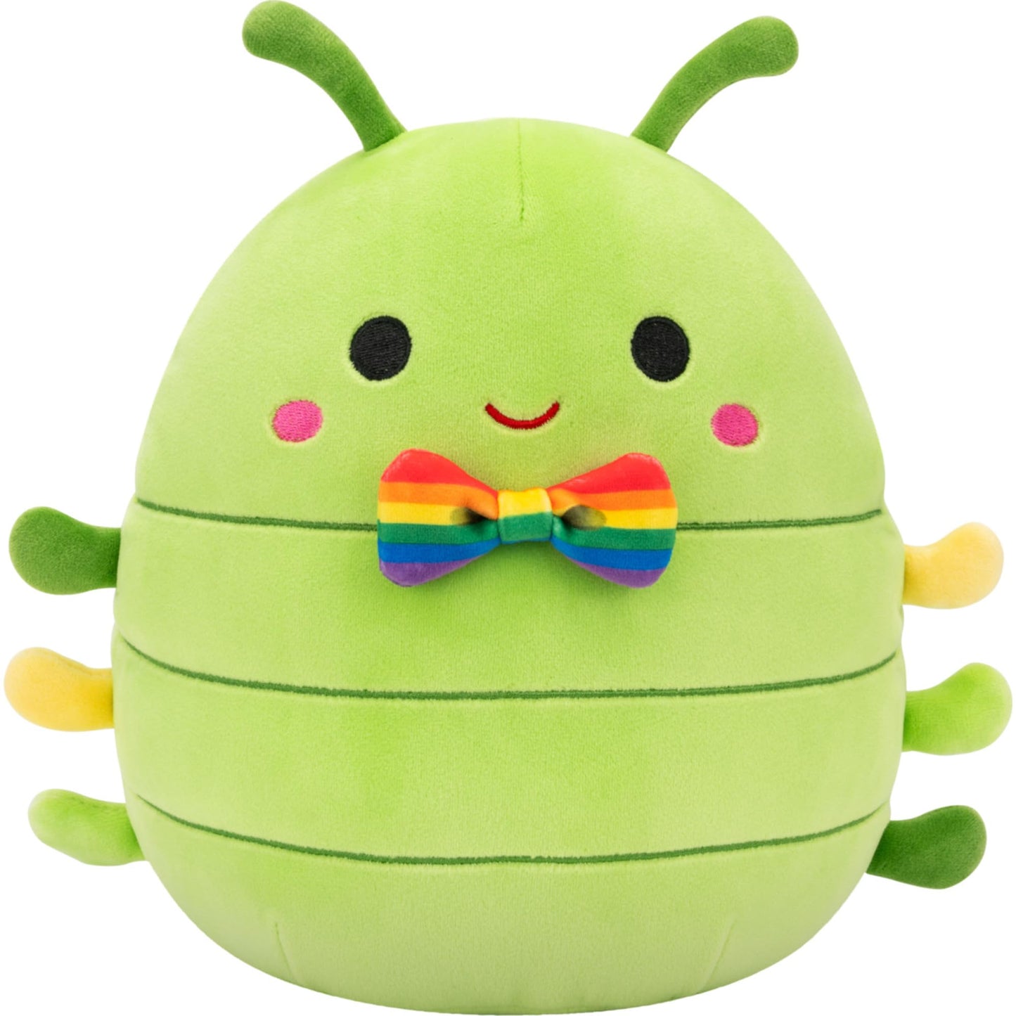 Squishmallows Original 8in Cortez the Green Caterpillar with Rainbow Bowtie - Official Jazwares Plush (Little)