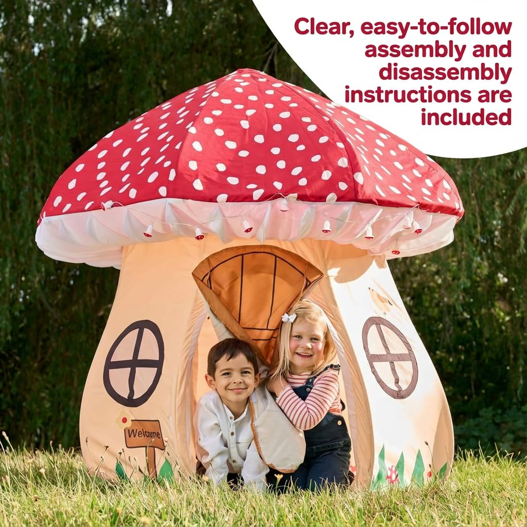 Enchanted Mushroom Play Tent - A World of Adventure for Kids 3+ - Large 61 x 61 x 60 Inch Toddler Tent for Creative Indoor Fun, Non-Slip Play Mat