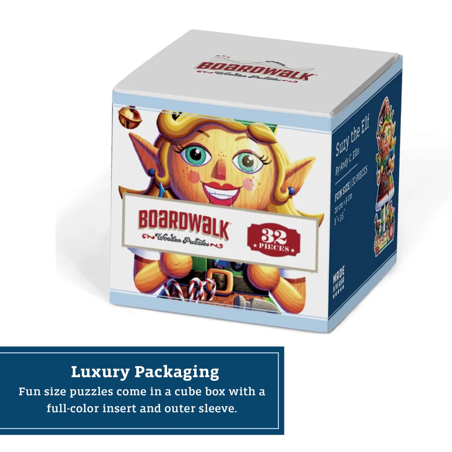 Boardwalk Puzzles Luxury Wood Puzzle - Suzy The Elf Fun Size, 32 Pieces, Wooden Puzzle Activity for Adults, 8"x3"