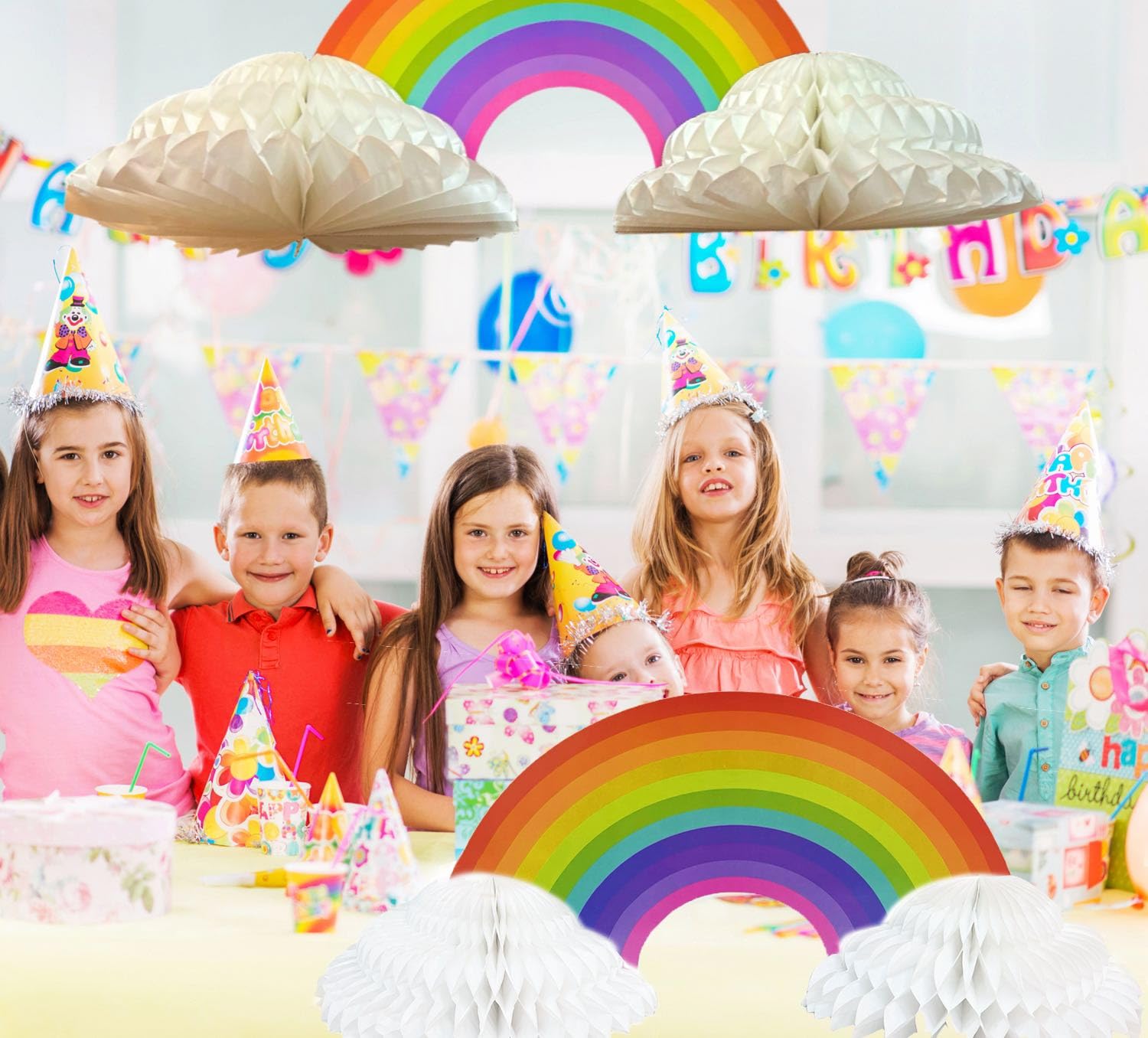 GIFTEXPRESS 2 Pack Jumbo 30" Rainbow Honeycomb Centerpiece - Paper Rainbows & Clouds Theme Party Supplies Decorations - Perfect Decor for Tables at