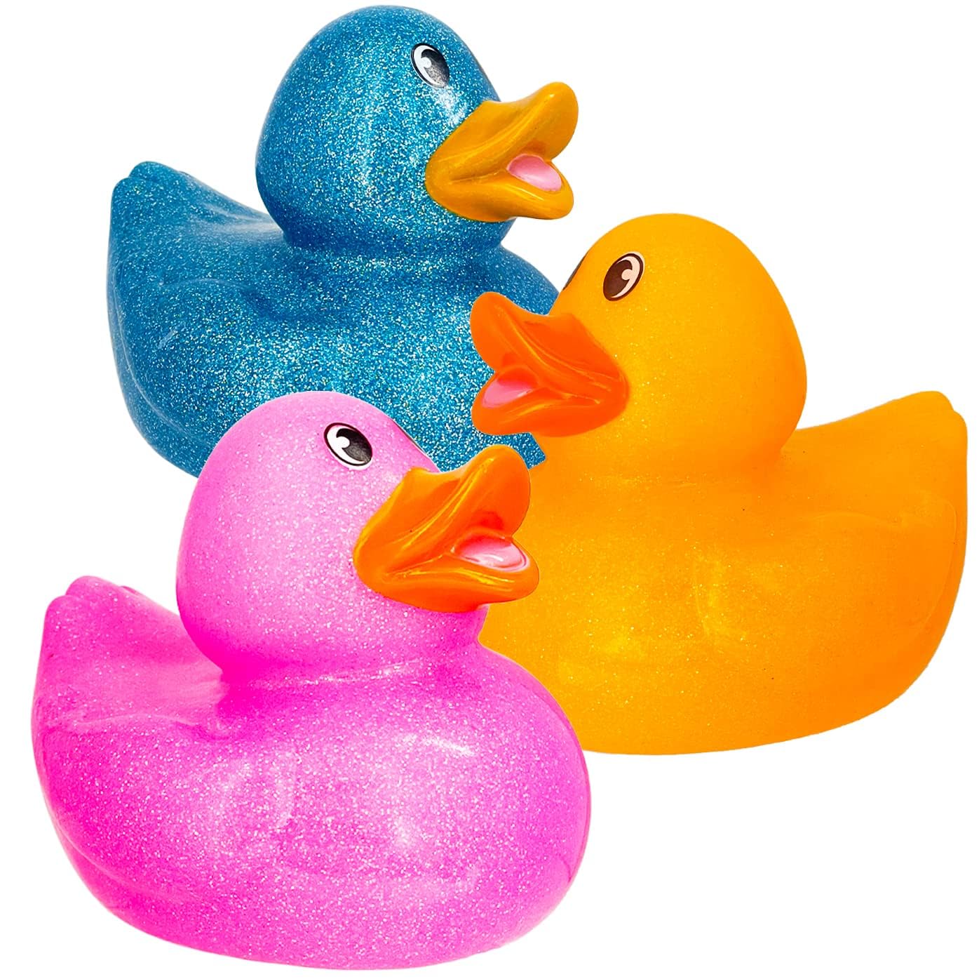 The Dreidel Company Giant Glitter Rubber Duck Toy with Sound Assortment Duckies for Kids, Bath Birthday Gifts Baby Showers Summer Beach and Pool