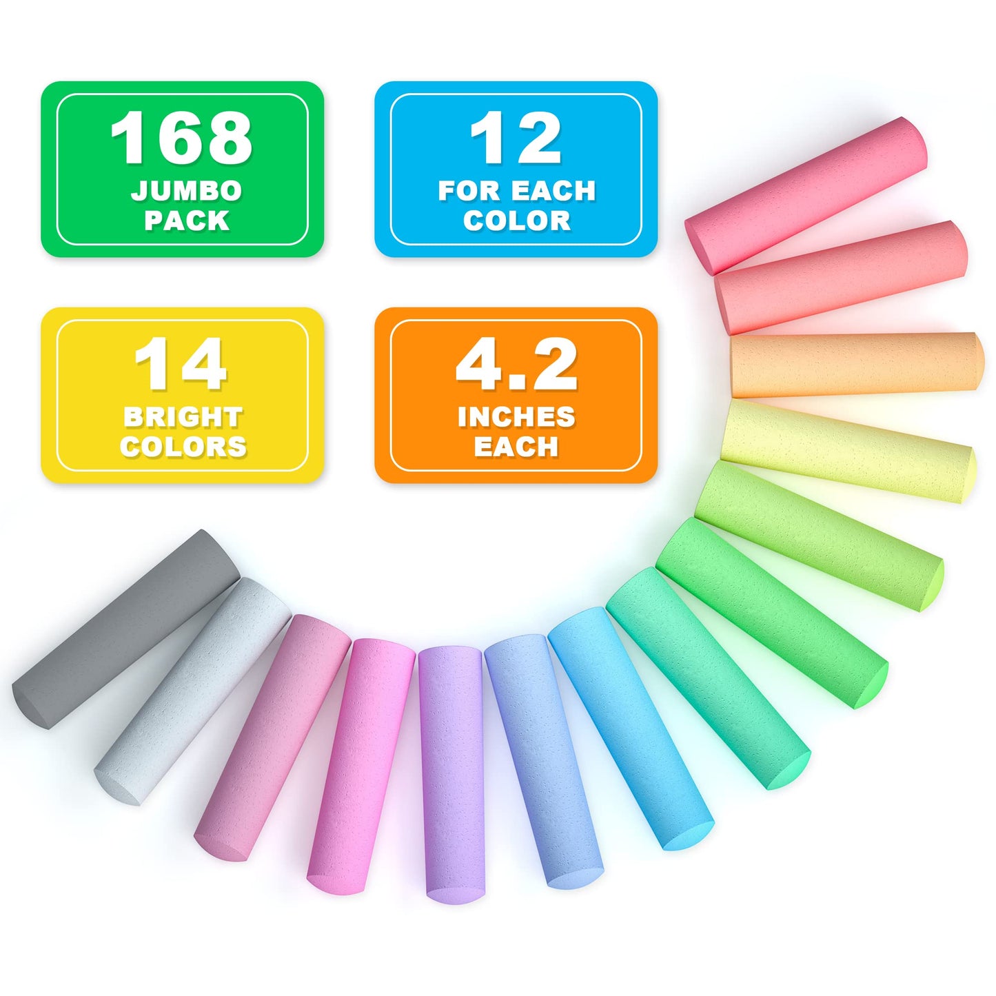 feela 168 Pack Sidewalk Chalk, Sidewalk Chalk Set For Kids Jumbo Chalk Bulk, Great for Kids Family, Paint on Sidewalk Wall School Driveway Blackboard