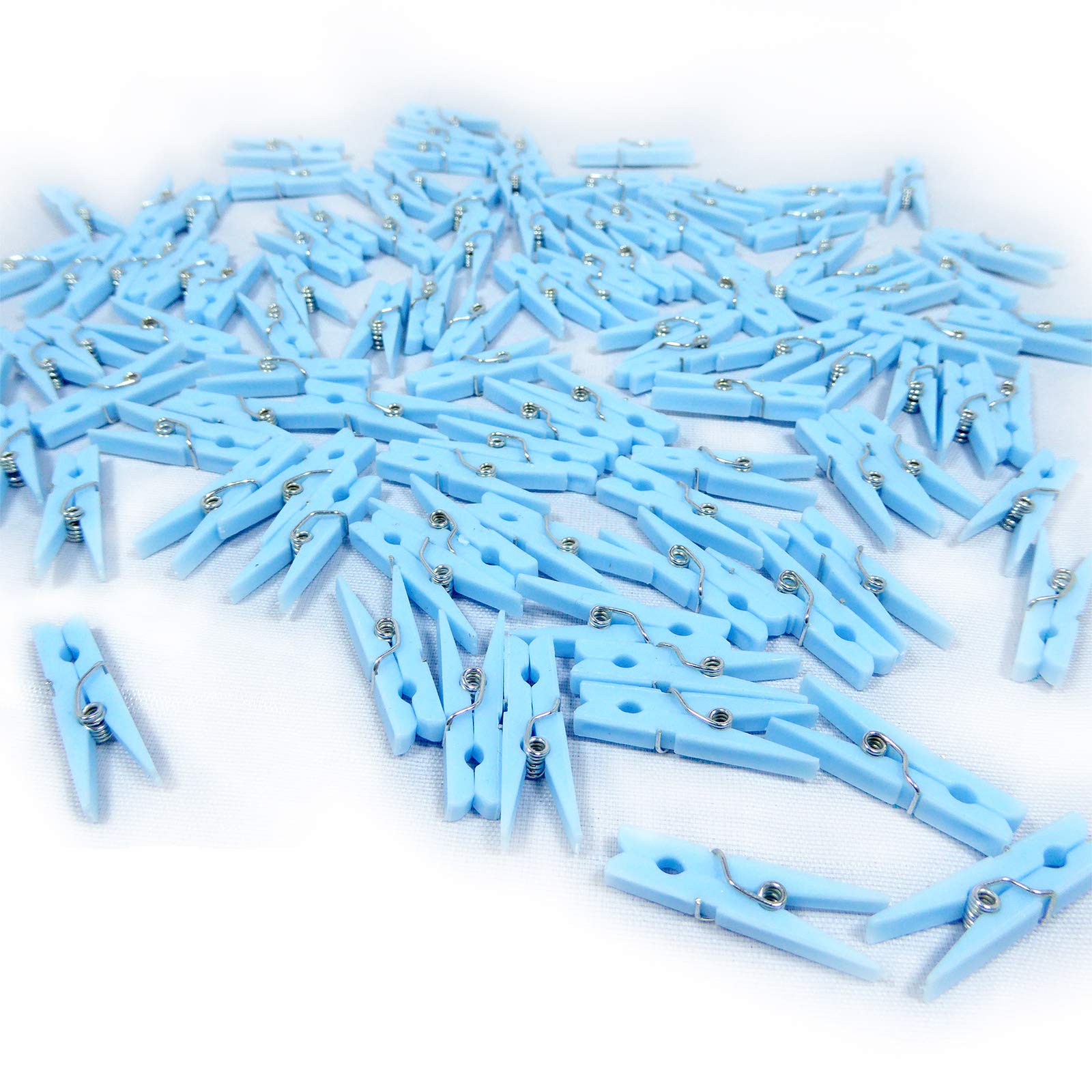 Mini Blue Clothespins | 100 Pack 1.25” Inch Clothes Pins Plastic Baby Shower Favors | Party Game Scatter Decorations | DIY Baby Boy Gender Reveal
