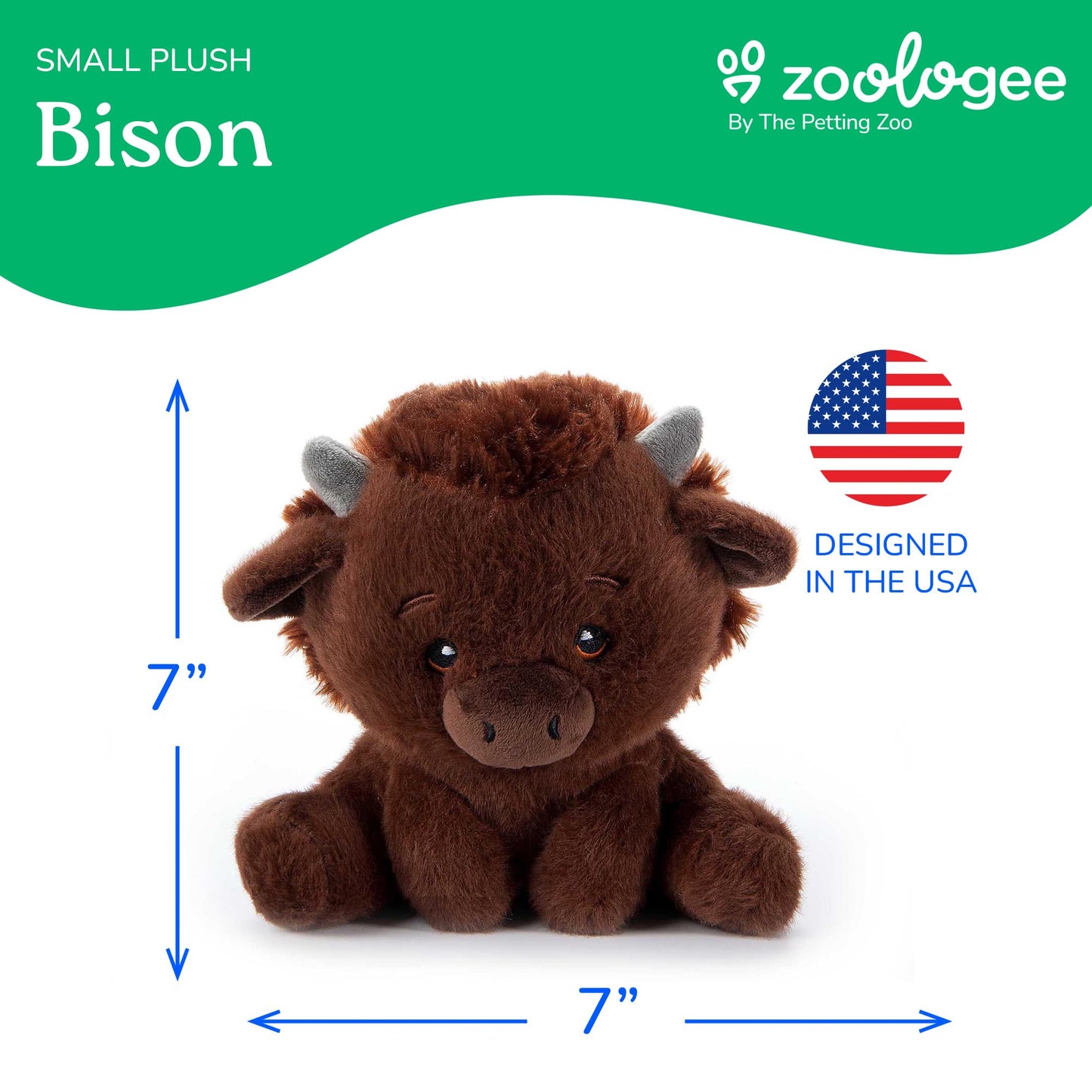 The Petting Zoo Bison Stuffed Animal Plushie, Gifts for Kids, Snugletz Zoologee Plush Toy, 7 in
