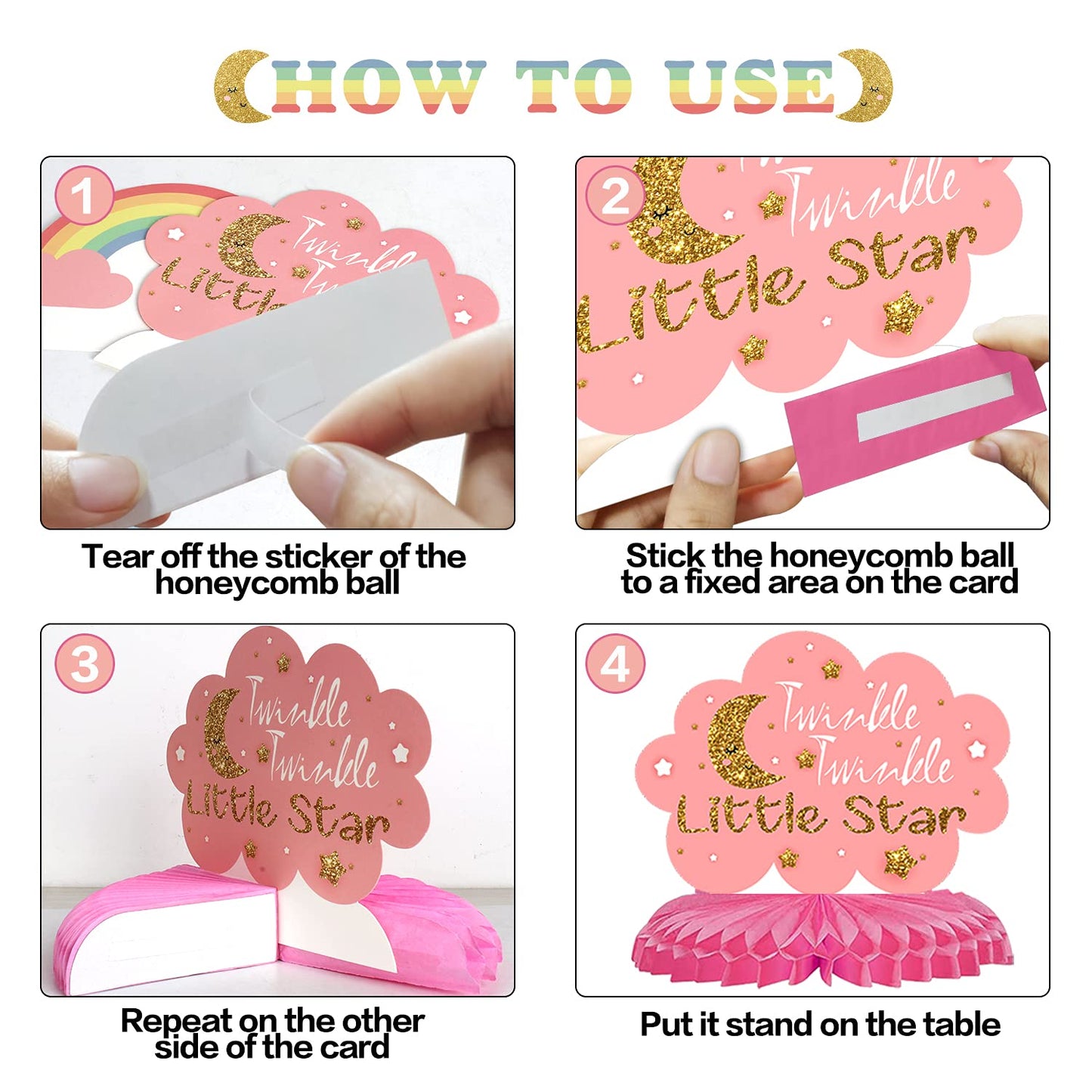 LINGTEER Twinkle Twinkle Little Star Table Honeycomb Centerpieces - Cheers to Baby Shower First Birthday Welcome Little One Party Table Decorations