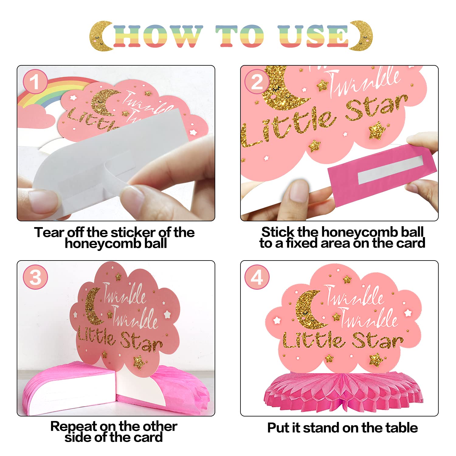 LINGTEER Twinkle Twinkle Little Star Table Honeycomb Centerpieces - Cheers to Baby Shower First Birthday Welcome Little One Party Table Decorations