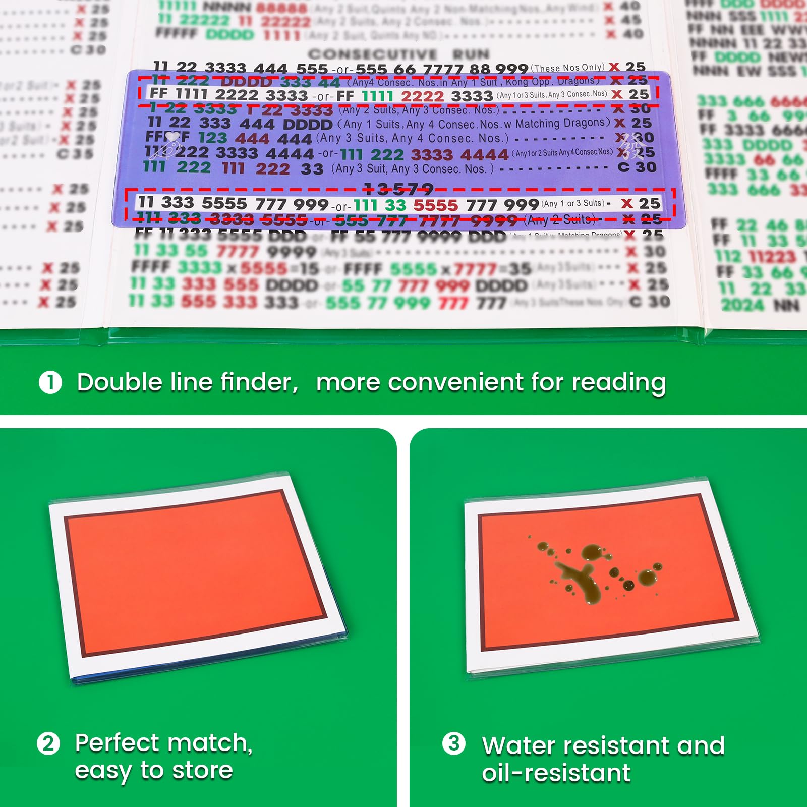 4Pcs Mahjong Card Sleeve & 4Pcs Mahjong Line Reader,Quickly Identify Rules