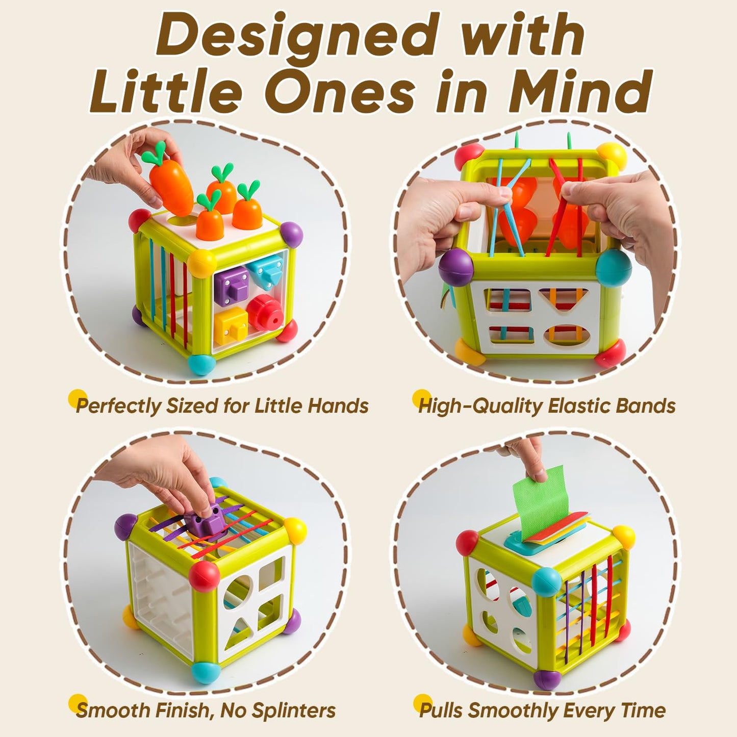 Seozio Montessori Activity Cube Toys for Baby, 6-in-1 Shape Sorting Toy, Fine Motor Learning Game for Toddlers 1-3