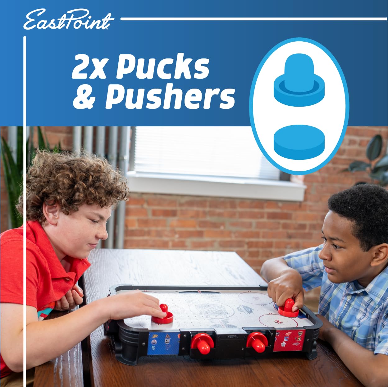 EastPoint Tabletop Air Hockey Table Pro - Black & White - LED Scoreboard for Hockey Game - Includes Pucks & Pushers for Table Games for Kids - Compact